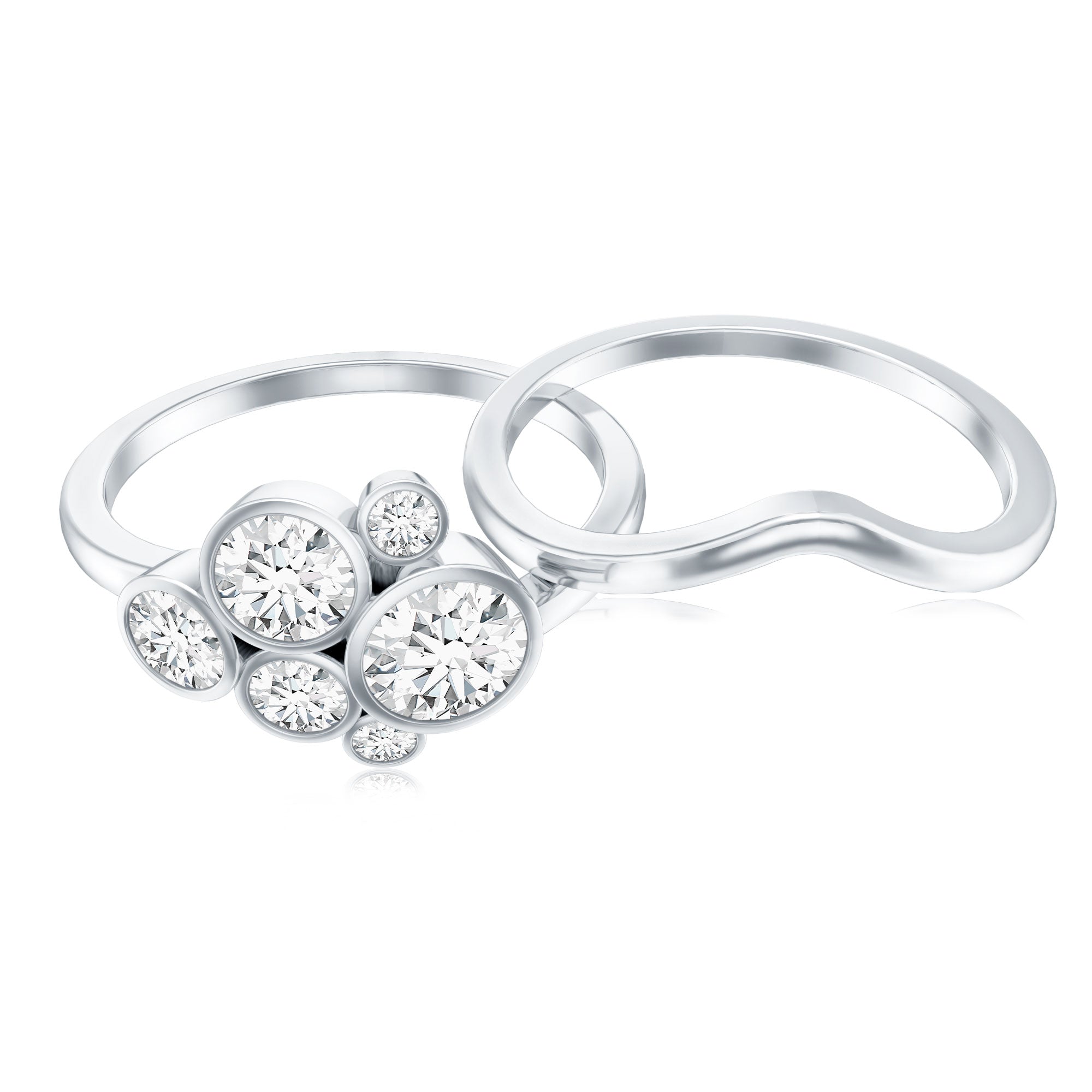 Round Moissanite Cluster Bridal Ring Set for Women D-VS1 - Rosec Jewels