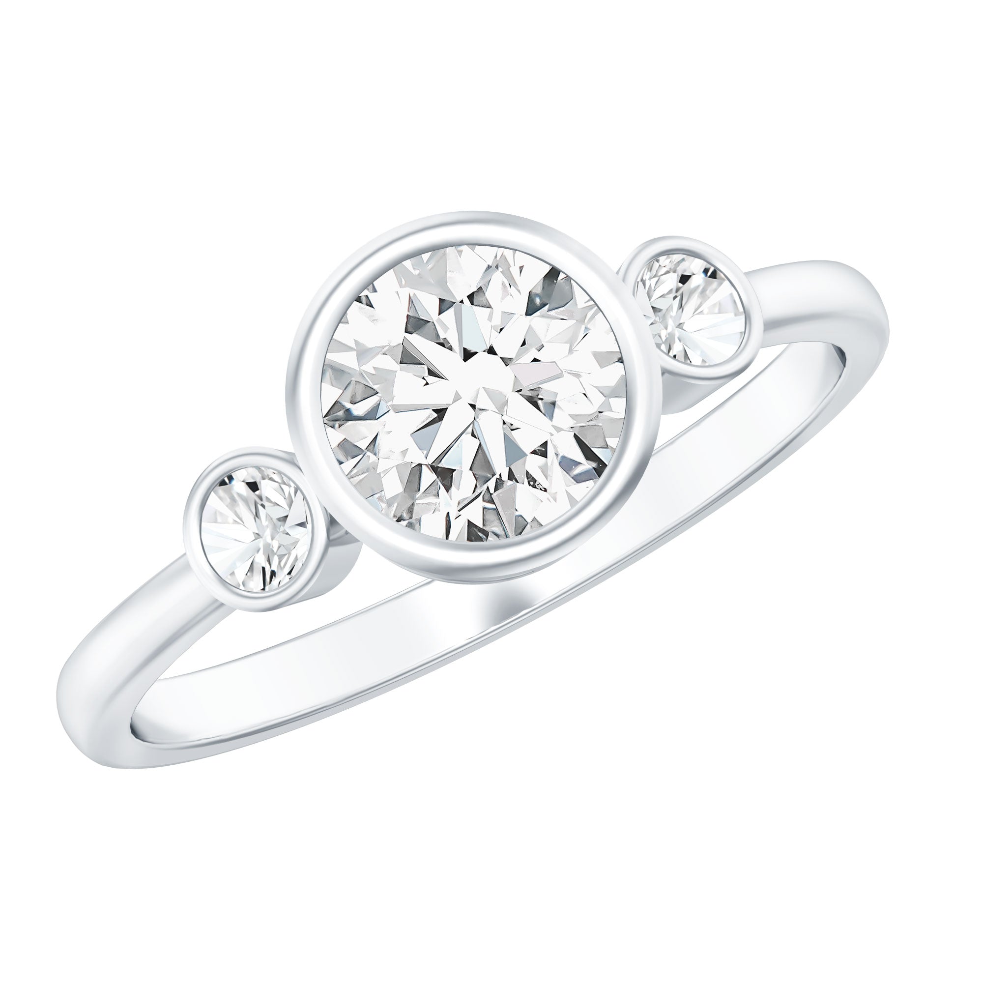 1.25 CT Bezel Set Moissanite Three Stone Engagement Ring