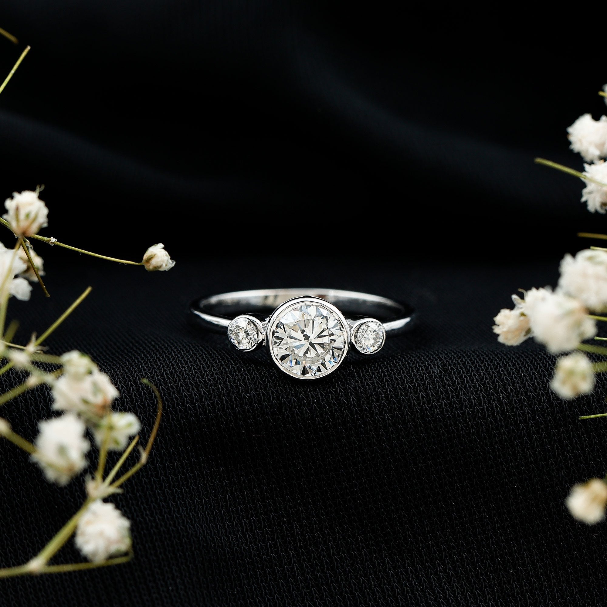 Bezel Set Moissanite Solitaire Engagement Ring D-VS1 - Rosec Jewels