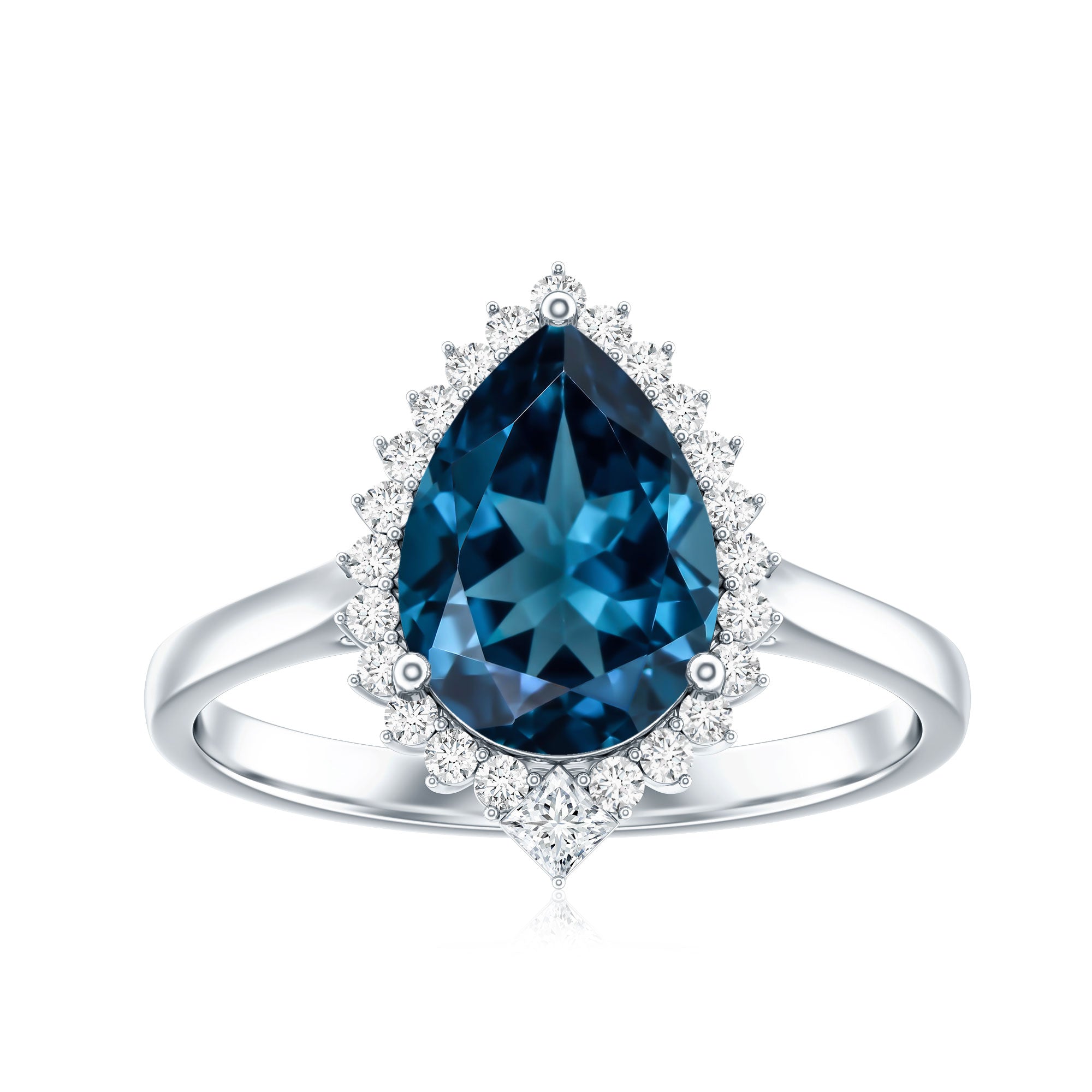 Pear Shaped London Blue Topaz and Diamond Statement Engagement Ring AAA - Rosec Jewels