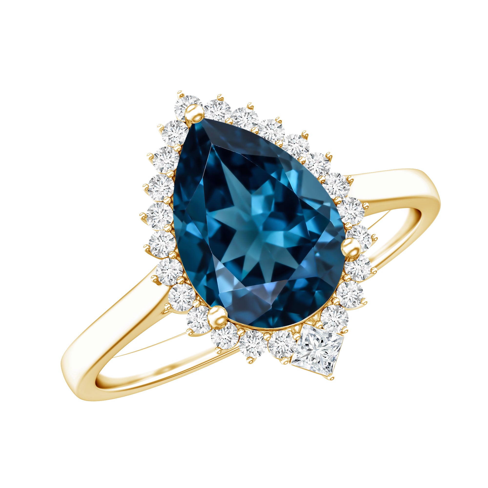 Pear Shaped London Blue Topaz and Diamond Statement Engagement Ring AAA - Rosec Jewels