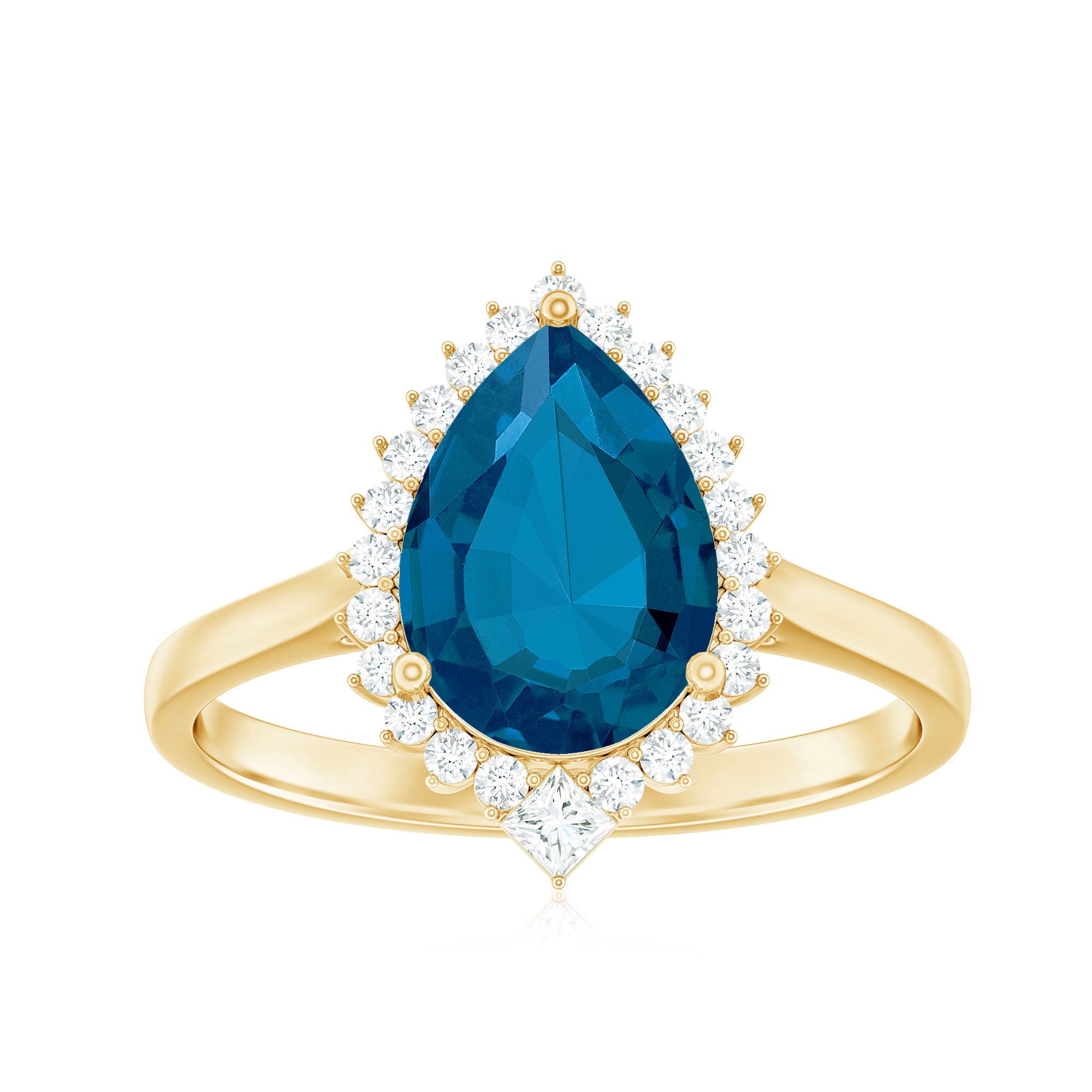 Pear Shaped London Blue Topaz and Diamond Statement Engagement Ring AAA - Rosec Jewels