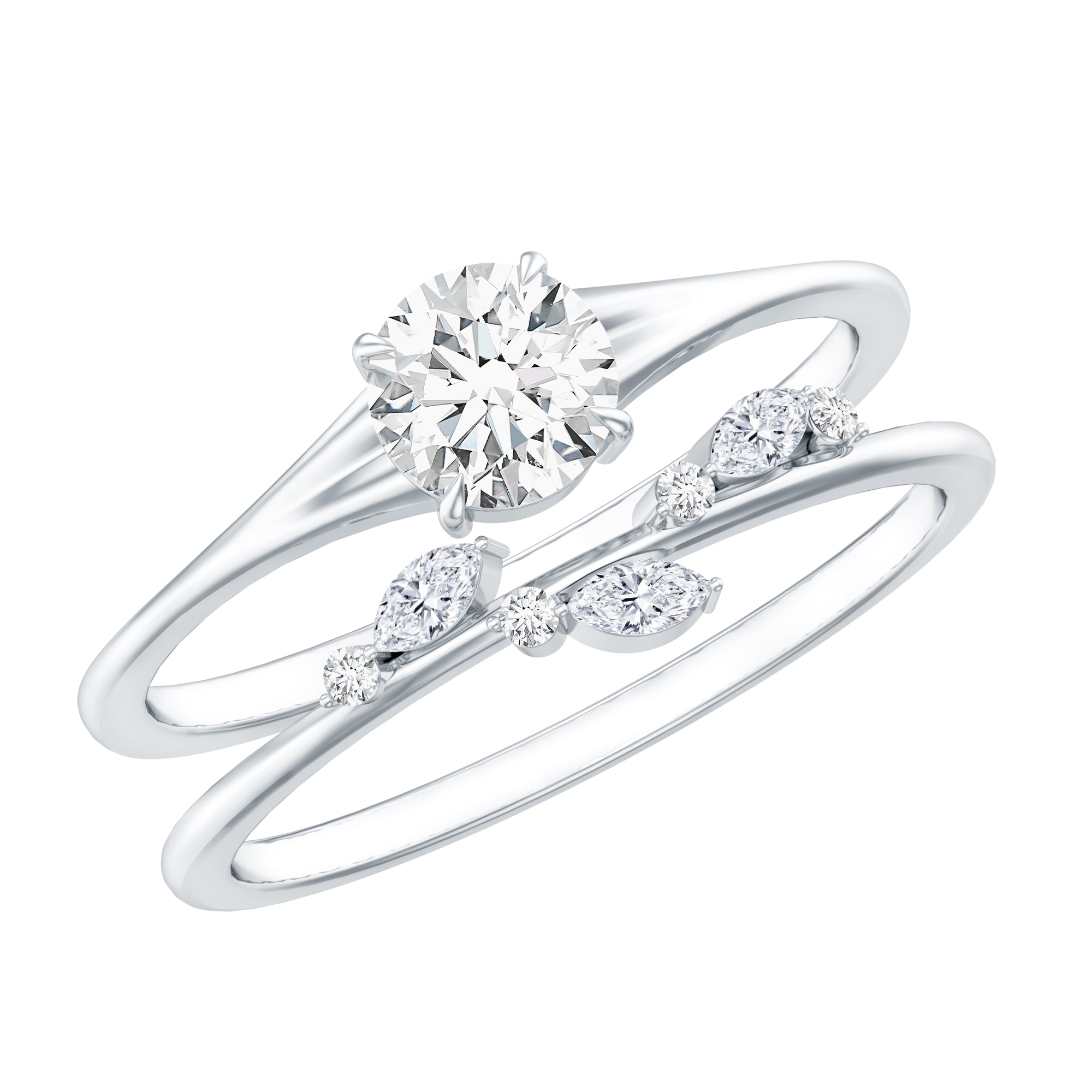 Certified Round Moissanite Modern Wedding Ring Set D-VS1 - Rosec Jewels