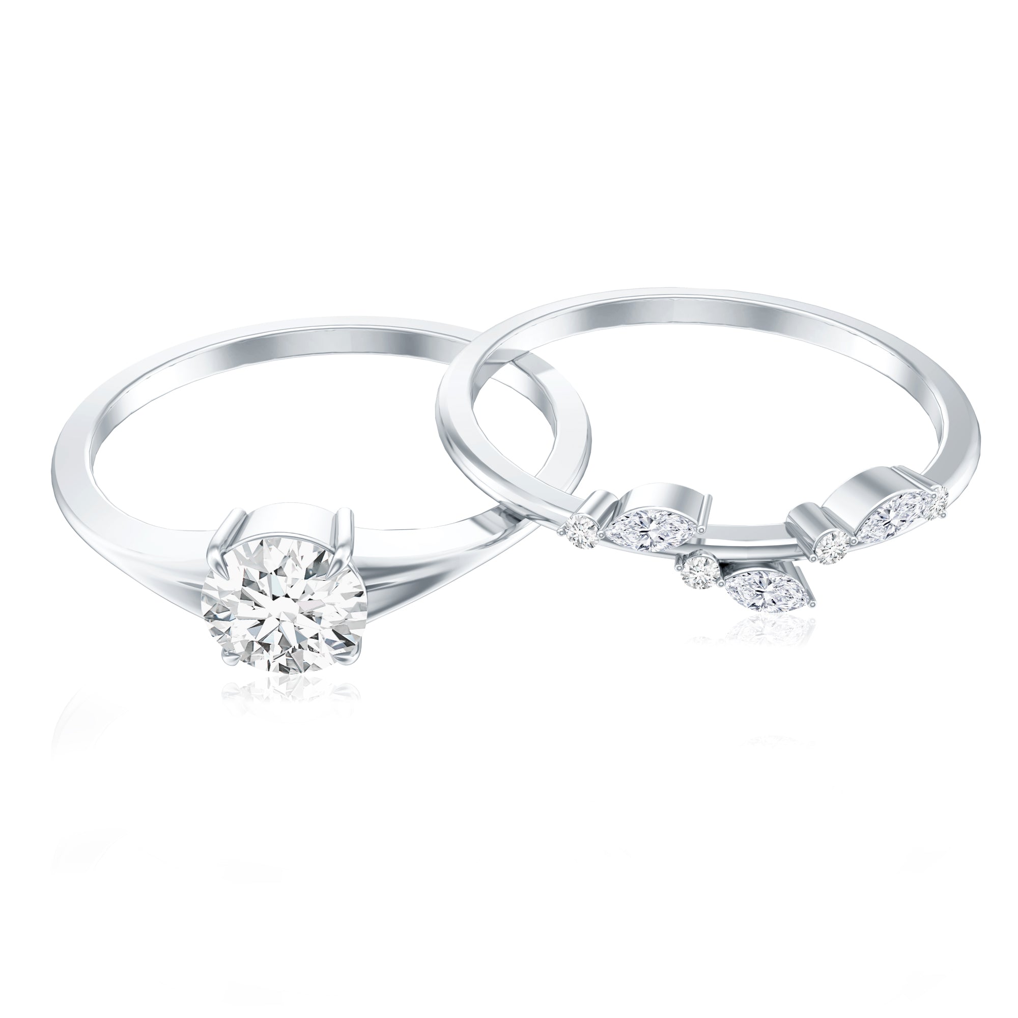 Certified Round Moissanite Modern Wedding Ring Set D-VS1 - Rosec Jewels