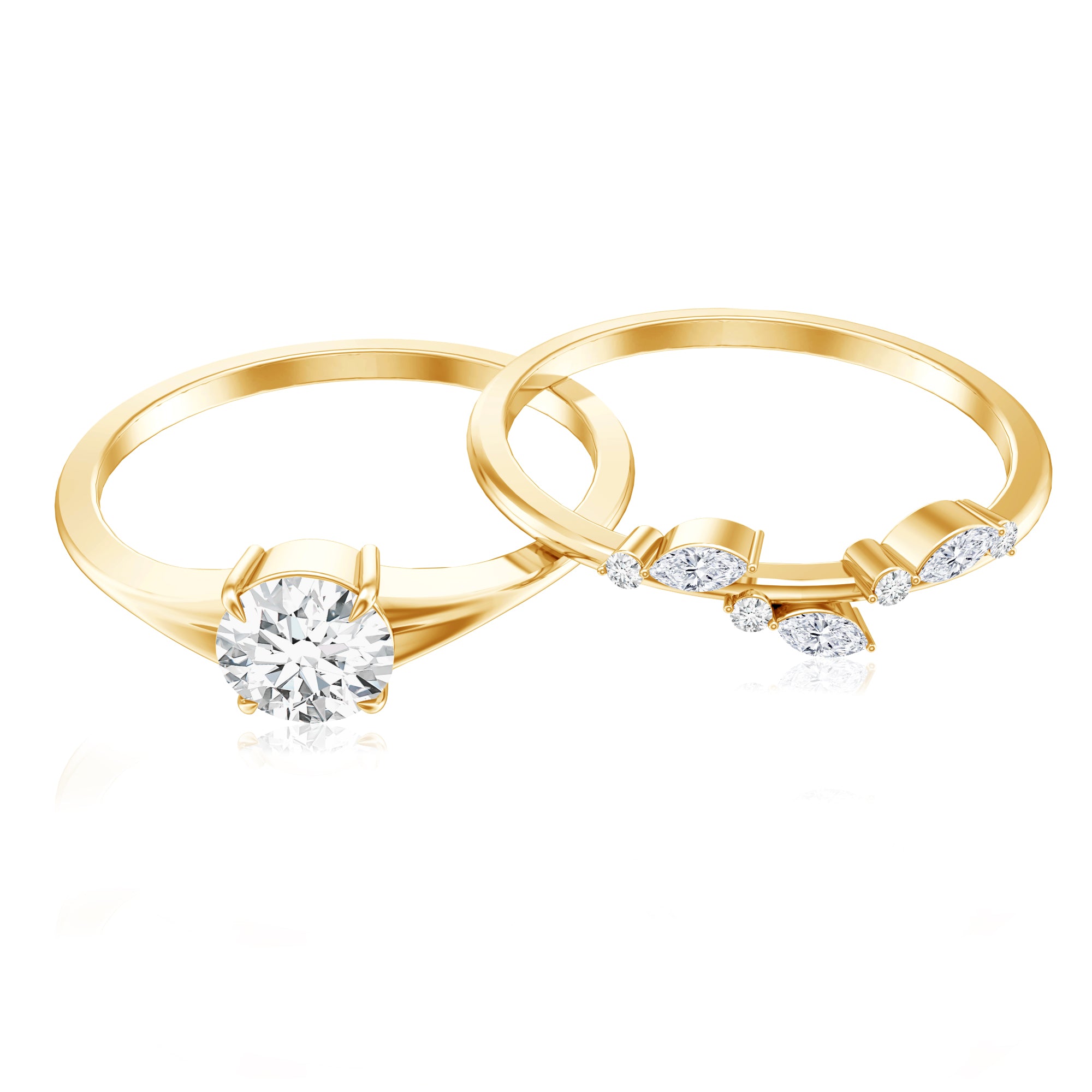 Certified Round Moissanite Modern Wedding Ring Set D-VS1 - Rosec Jewels