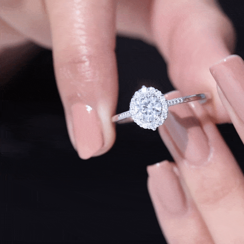 Certified Moissanite Halo Engagement Ring for Women D-VS1 - Rosec Jewels