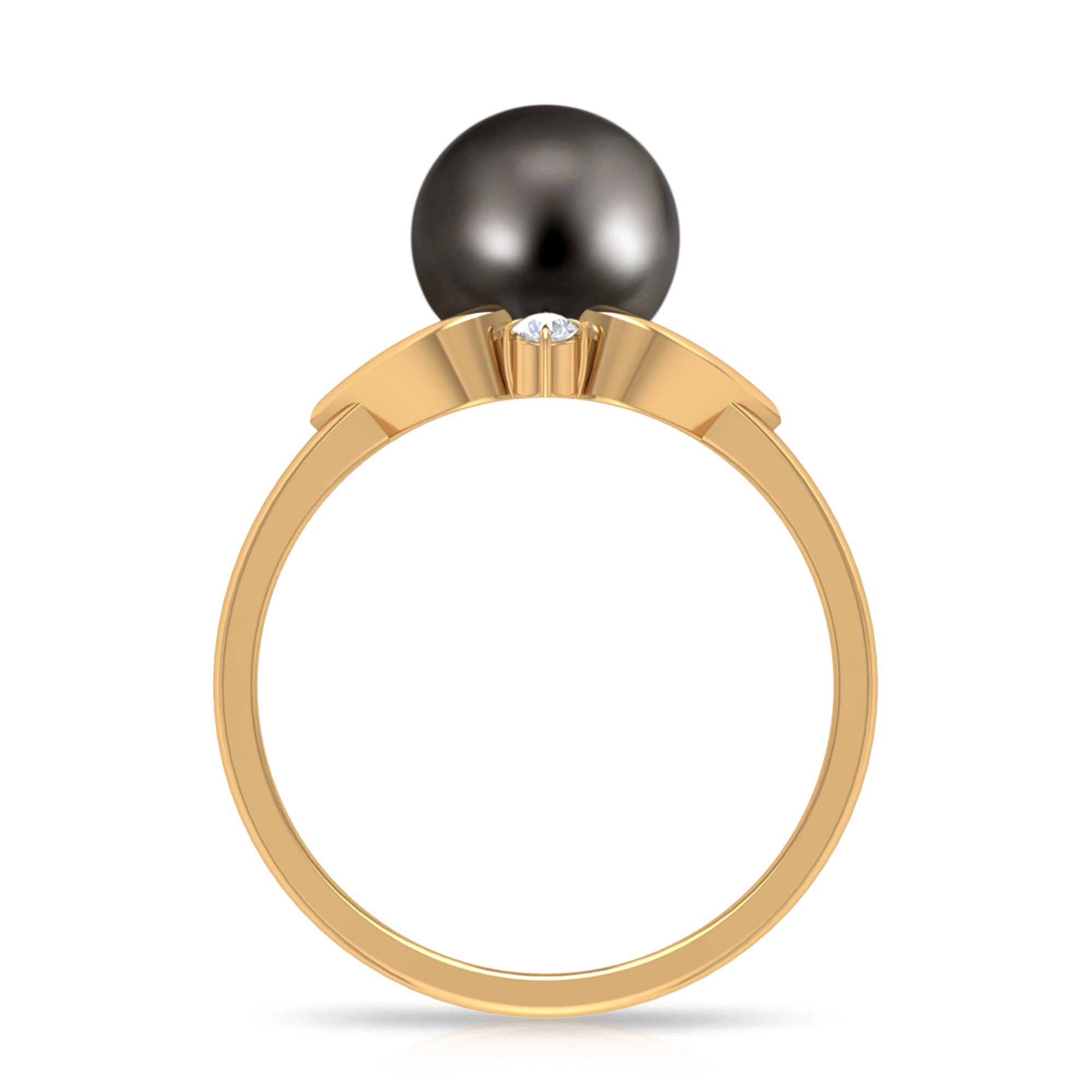 Genuine Tahitian Pearl Solitaire Split Shank Engagement Ring with Diamond AAA - Rosec Jewels