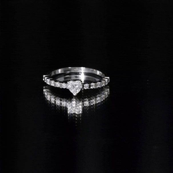 Certified 5 MM Moissanite Heart Engagement Ring with Side Stones D-VS1 - Rosec Jewels