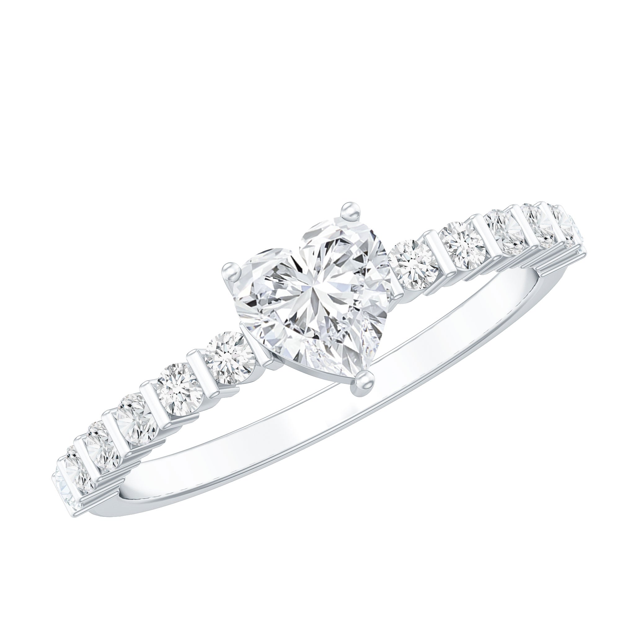 Certified 5 MM Moissanite Heart Engagement Ring with Side Stones D-VS1 - Rosec Jewels