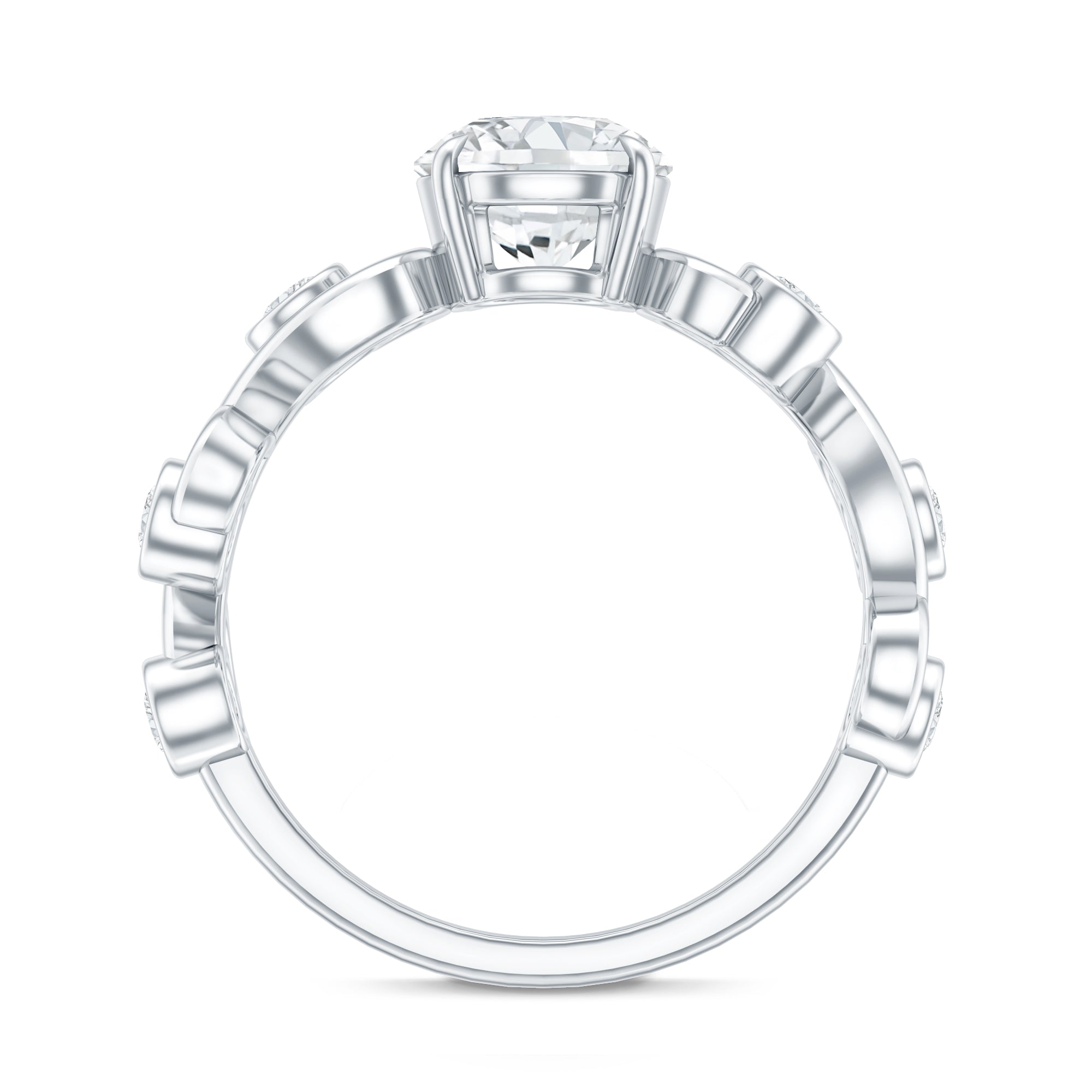 Certified Moissanite Engagement Ring with Ivy Scroll Shank D-VS1 - Rosec Jewels