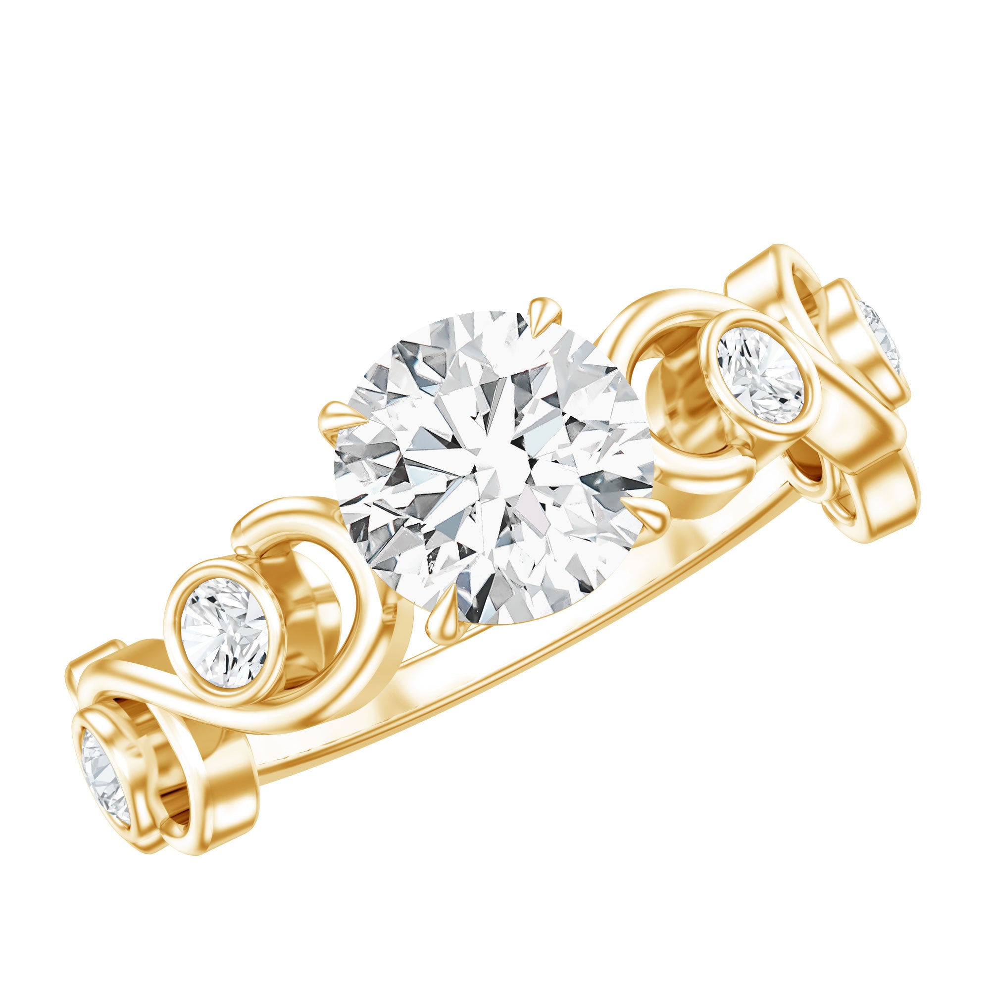 Certified Moissanite Engagement Ring with Ivy Scroll Shank D-VS1 - Rosec Jewels