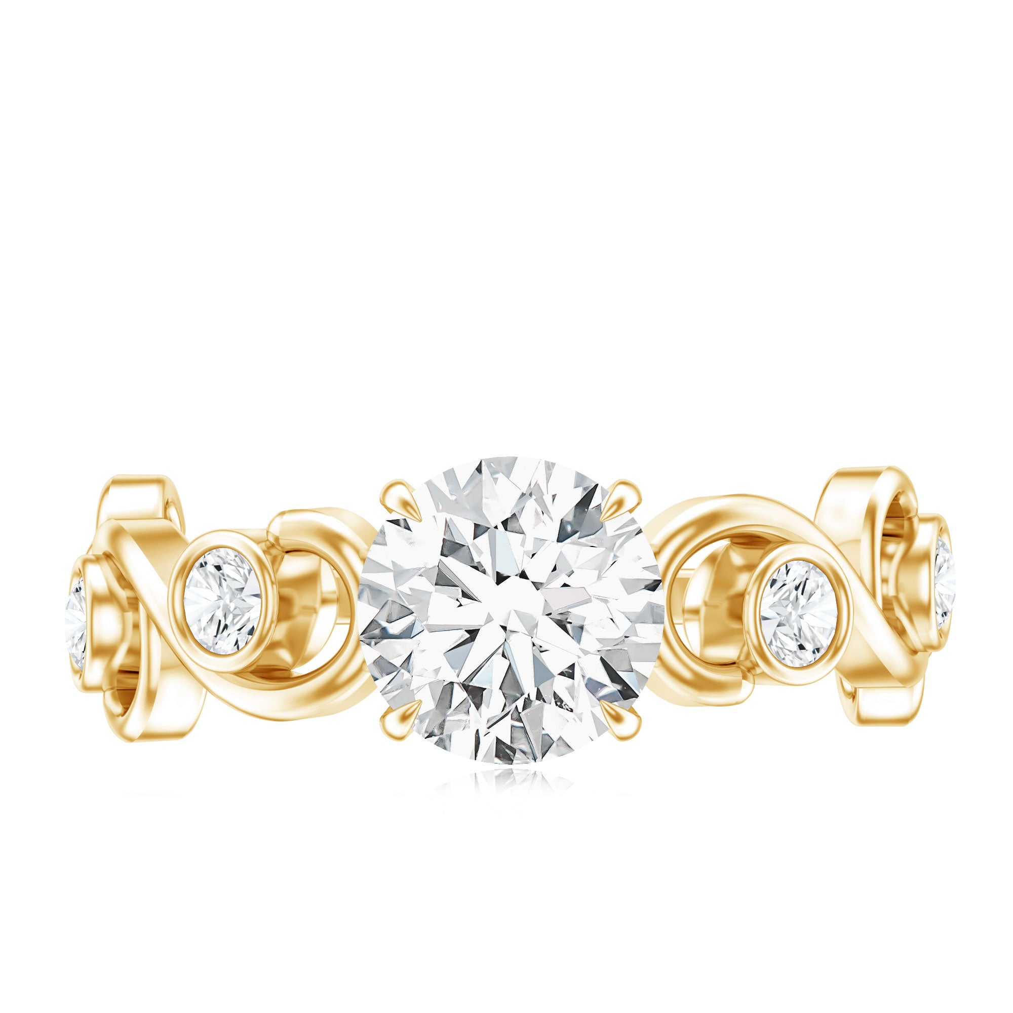 Certified Moissanite Engagement Ring with Ivy Scroll Shank D-VS1 - Rosec Jewels