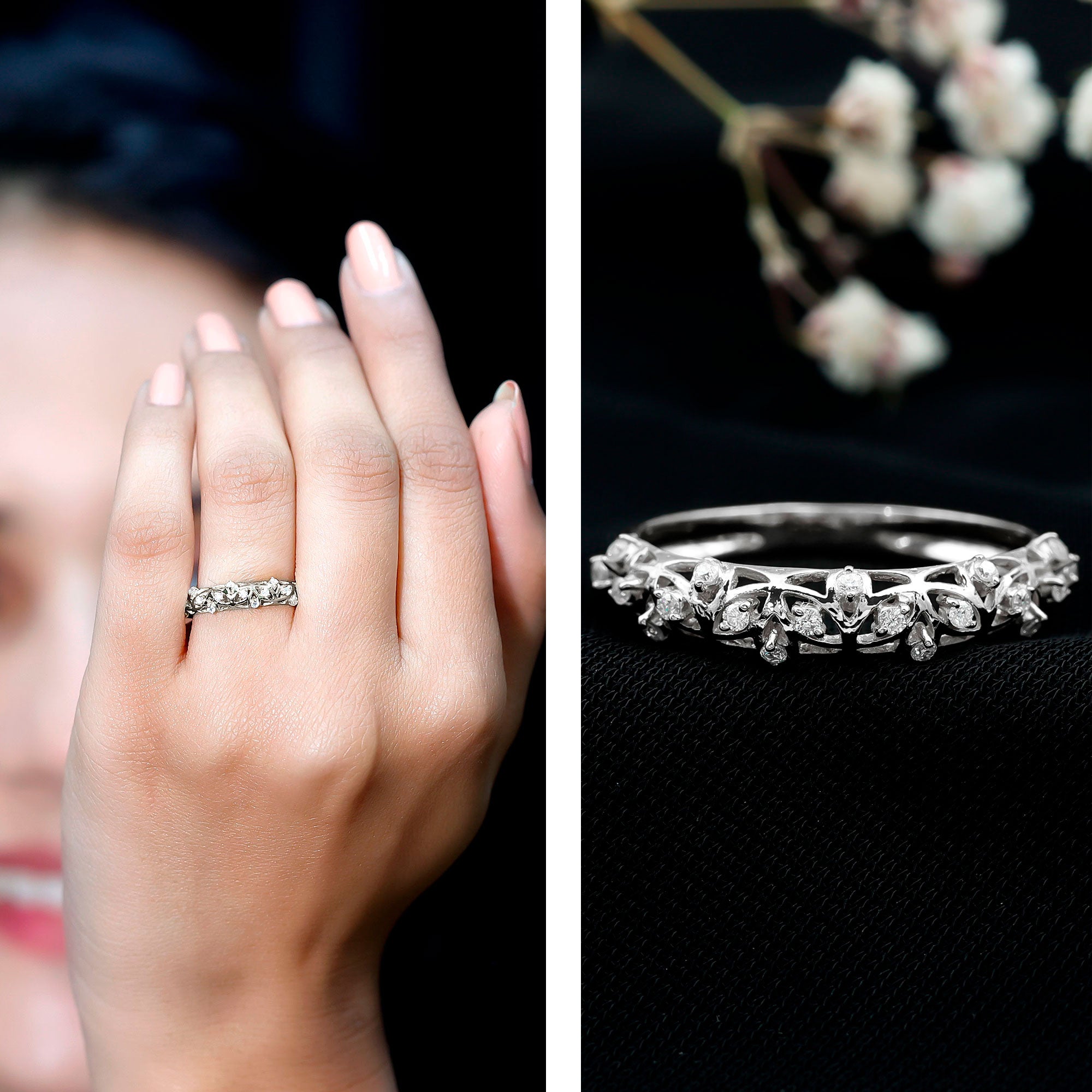 Womens Moissanite Filigree Eternity Band Ring D-VS1 - Rosec Jewels