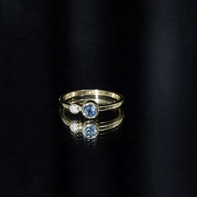 Round London Blue Topaz and Lab Diamond Two Stone Promise Ring For Her AAA - Rosec Jewels