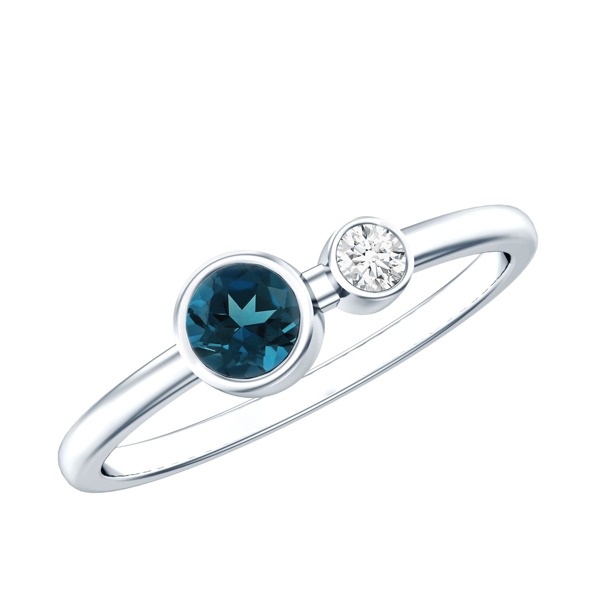 Round London Blue Topaz and Lab Diamond Two Stone Promise Ring For Her AAA - Rosec Jewels