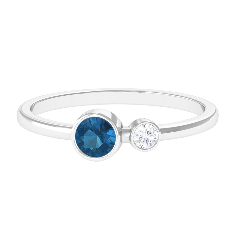 Moi et Toi London Blue Topaz and Moissanite Two Stone Minimal Ring London Blue Topaz - ( AAA ) - Quality - Rosec Jewels