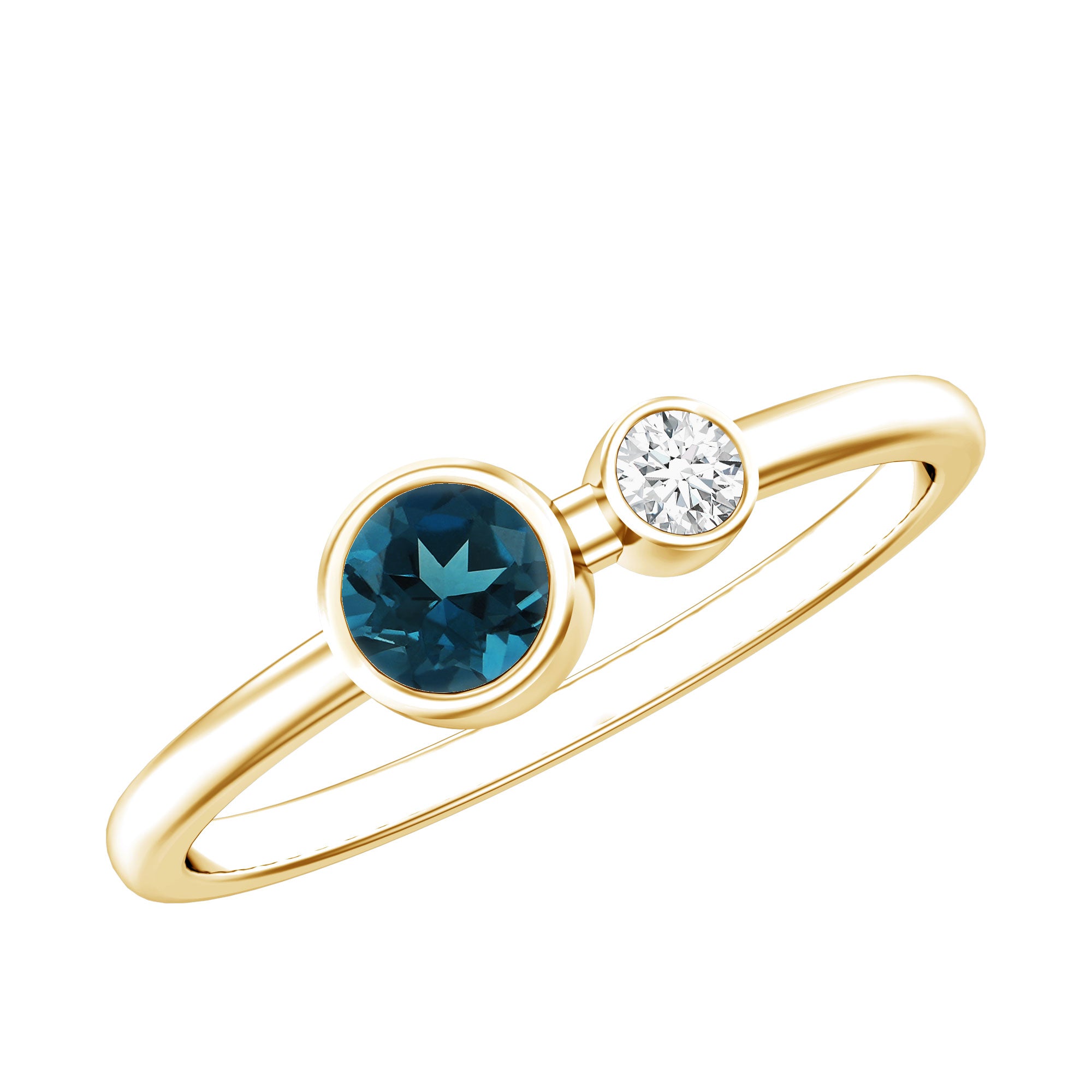 Round London Blue Topaz and Lab Diamond Two Stone Promise Ring For Her AAA - Rosec Jewels