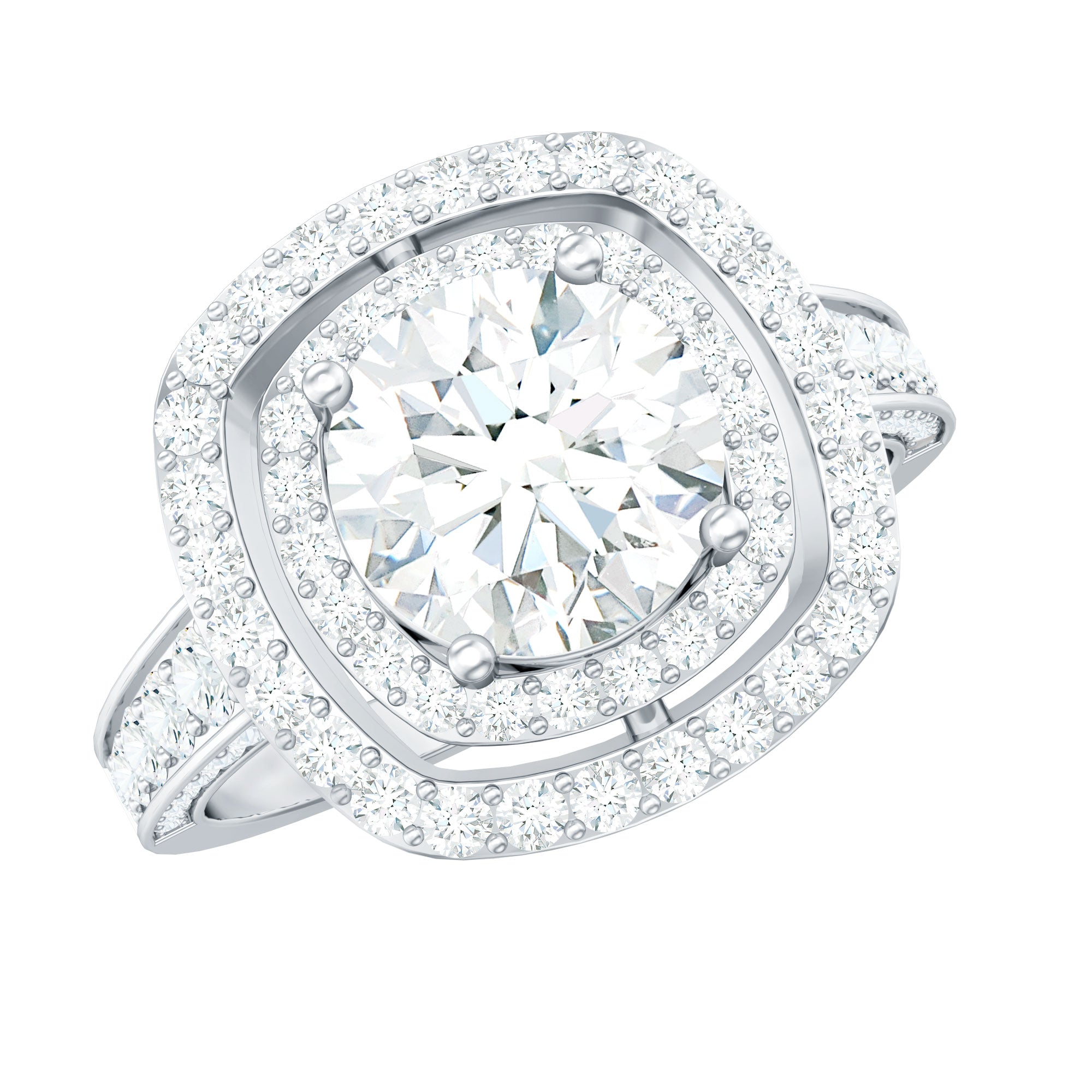 8mm Round Shape Moissanite Double Halo Statement Ring