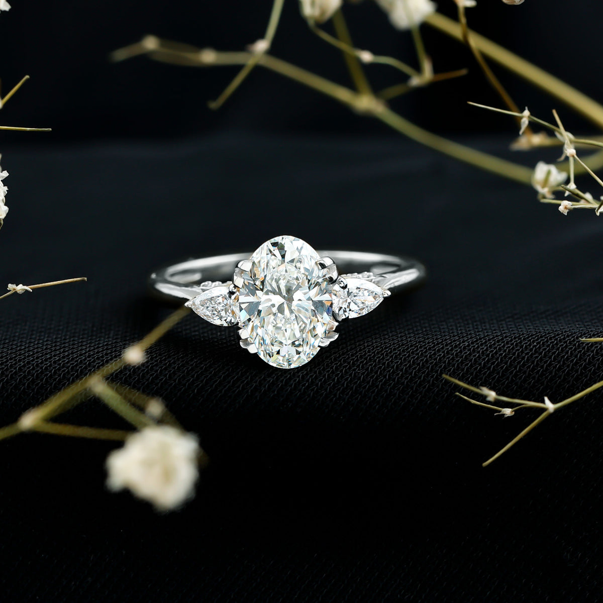 2 Carat Oval Lab Grown Diamond Journey Ring with IGI Certificate Lab - ( E-VS1 ) - Rosec Jewels