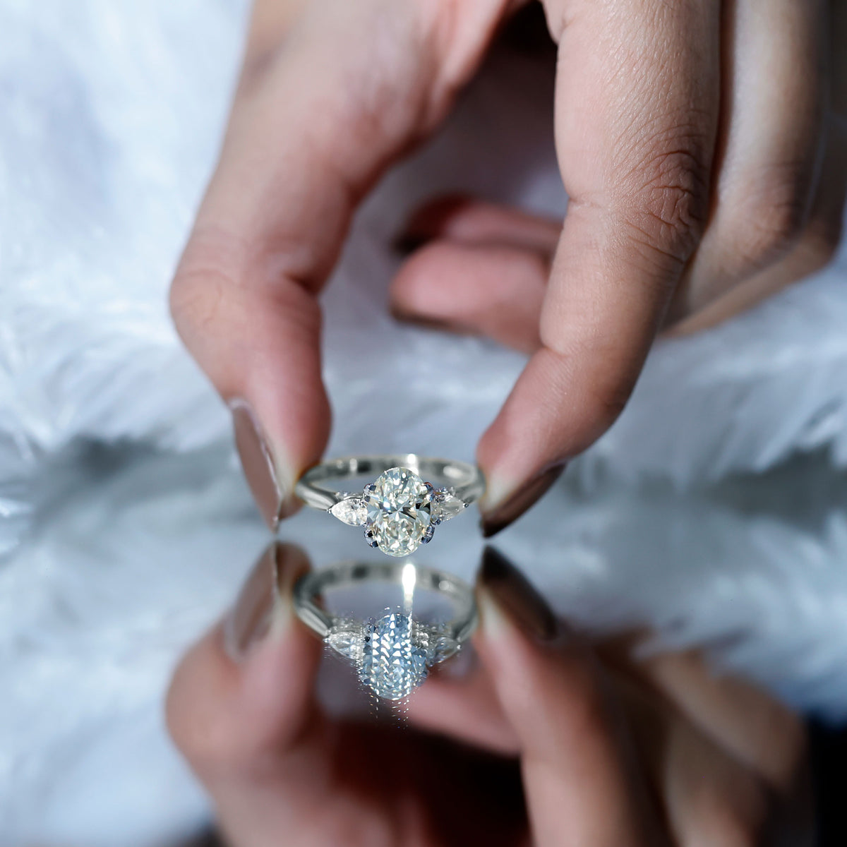 2 Carat Oval Lab Grown Diamond Journey Ring with IGI Certificate Lab - ( E-VS1 ) - Rosec Jewels