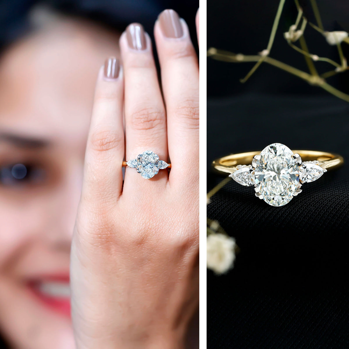 2 Carat Oval Lab Grown Diamond Journey Ring with IGI Certificate Lab - ( E-VS1 ) - Rosec Jewels
