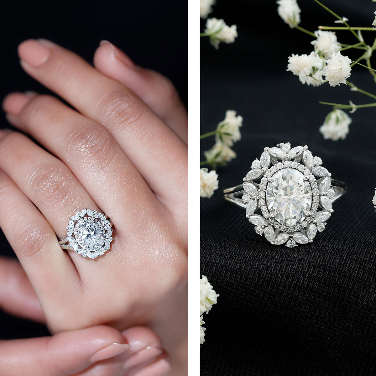 IGI Verified 2 Carat Oval Lab Grown Diamond Statement Engagement Ring with Double Halo Lab - ( E-VS1 ) - Rosec Jewels