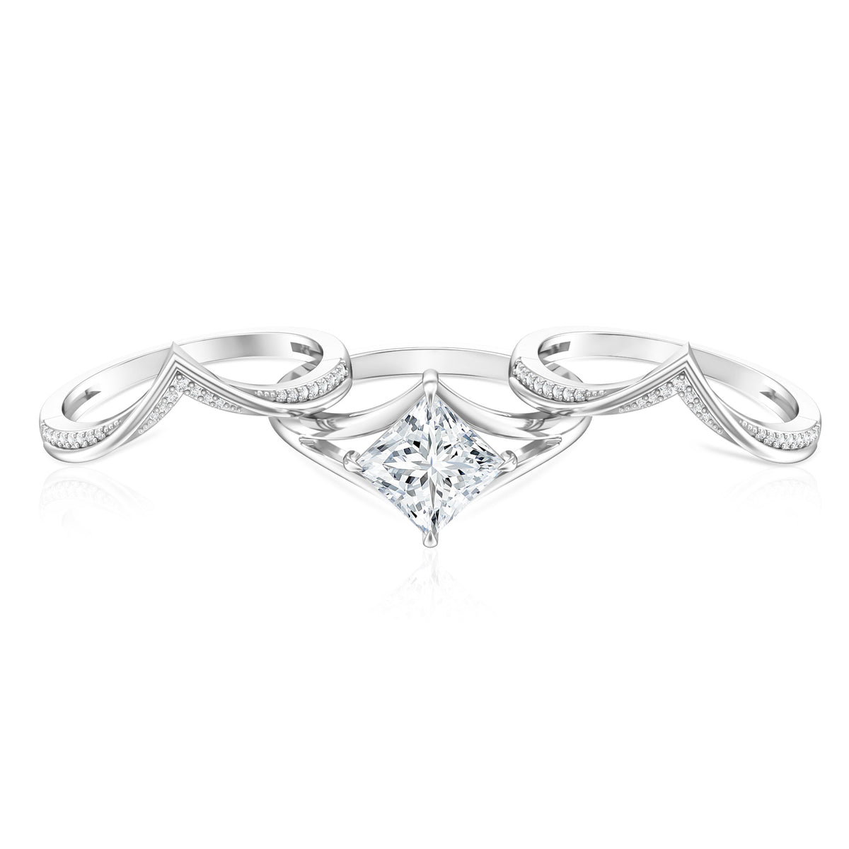 IGI Graded 3 Carat Lab Grown Diamond Princess Cut Engagement Ring with Enhancers Lab - ( E-VS1 ) - Rosec Jewels