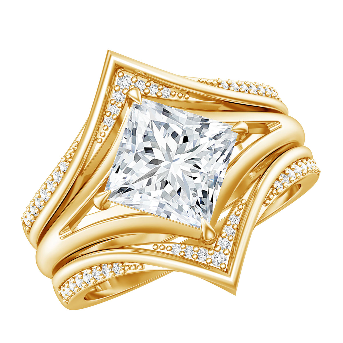 IGI Graded 3 Carat Lab Grown Diamond Princess Cut Engagement Ring with Enhancers Lab - ( E-VS1 ) - Rosec Jewels
