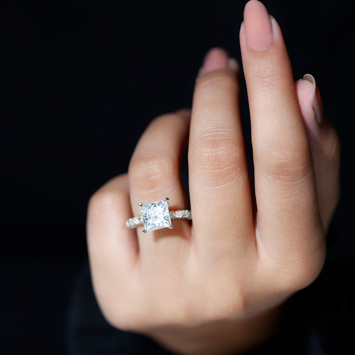 4 Carat Princess Cut Lab Grown Diamond Designer Engagement Ring IGI Certified Lab - ( E-VS1 ) - Rosec Jewels