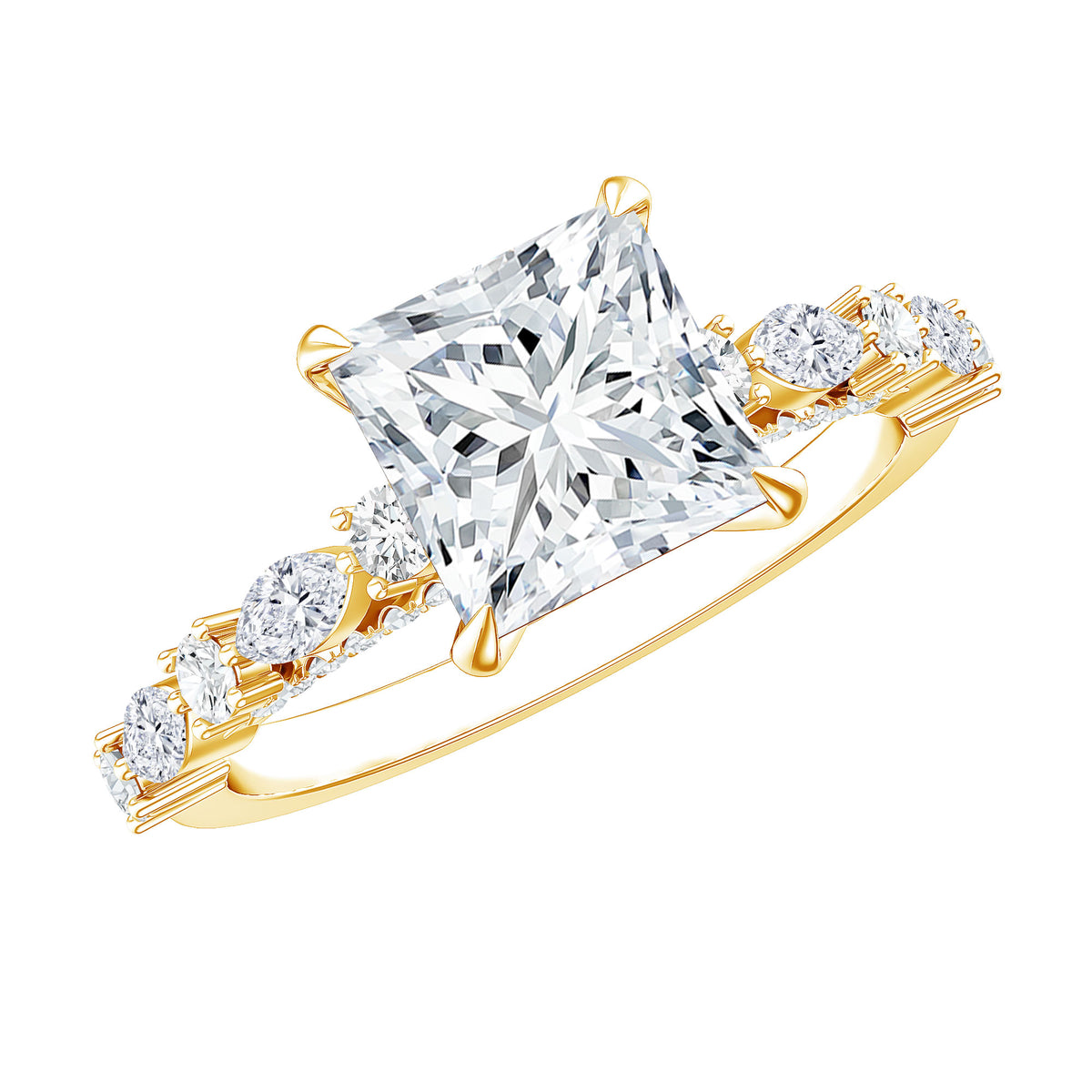 4 Carat Princess Cut Lab Grown Diamond Designer Engagement Ring IGI Certified Lab - ( E-VS1 ) - Rosec Jewels