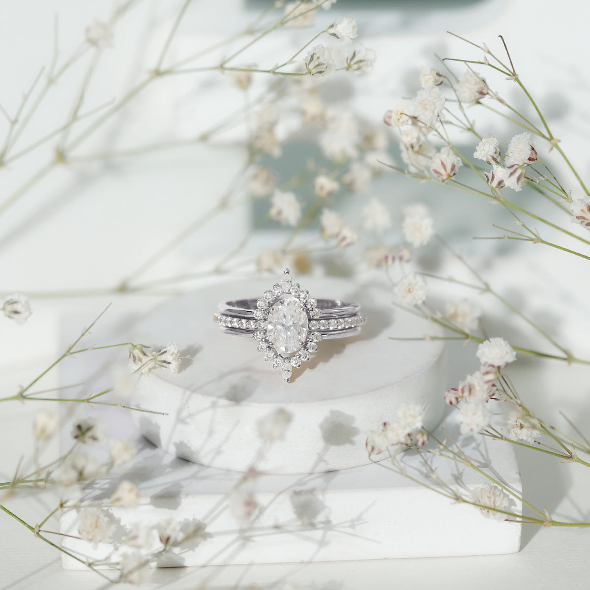 IGI Certified 1 Carat Oval Lab Grown Diamond Trio Wedding Ring Set Lab - ( E-VS1 ) - Rosec Jewels