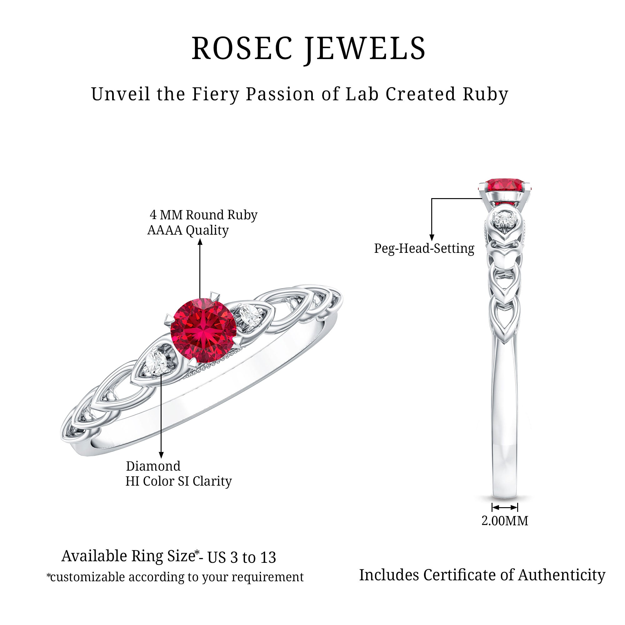 Lab Grown Ruby Designer Promise Ring with Diamond AAAA - Rosec Jewels