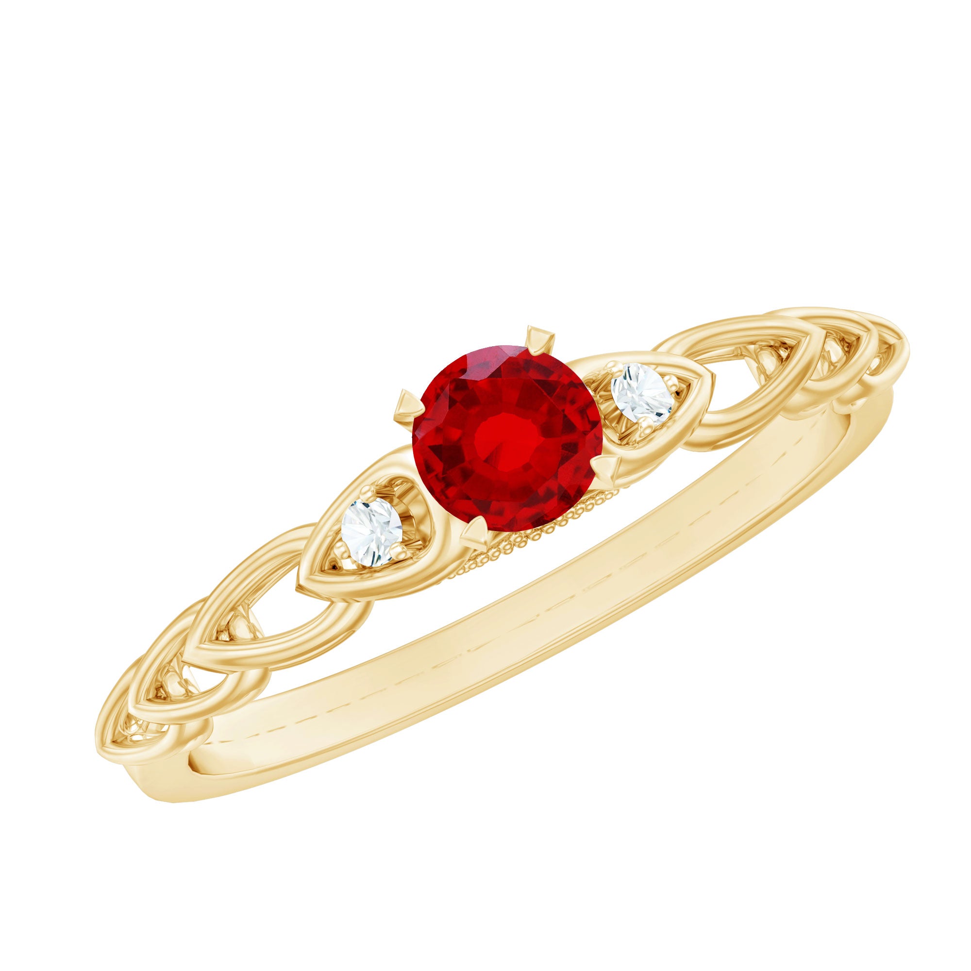 Rosec Jewels-Lab Grown Ruby Designer Promise Ring with Diamond