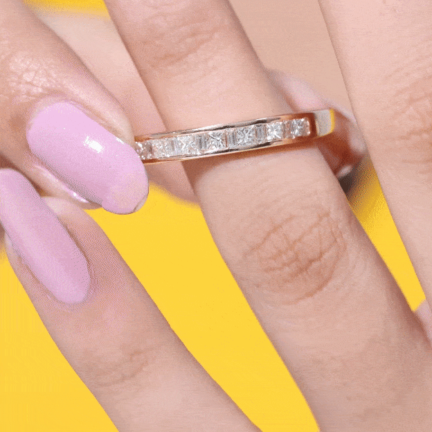 Channel Set Diamond Half Eternity Band Ring Natural - ( HI-SI ) - Rosec Jewels