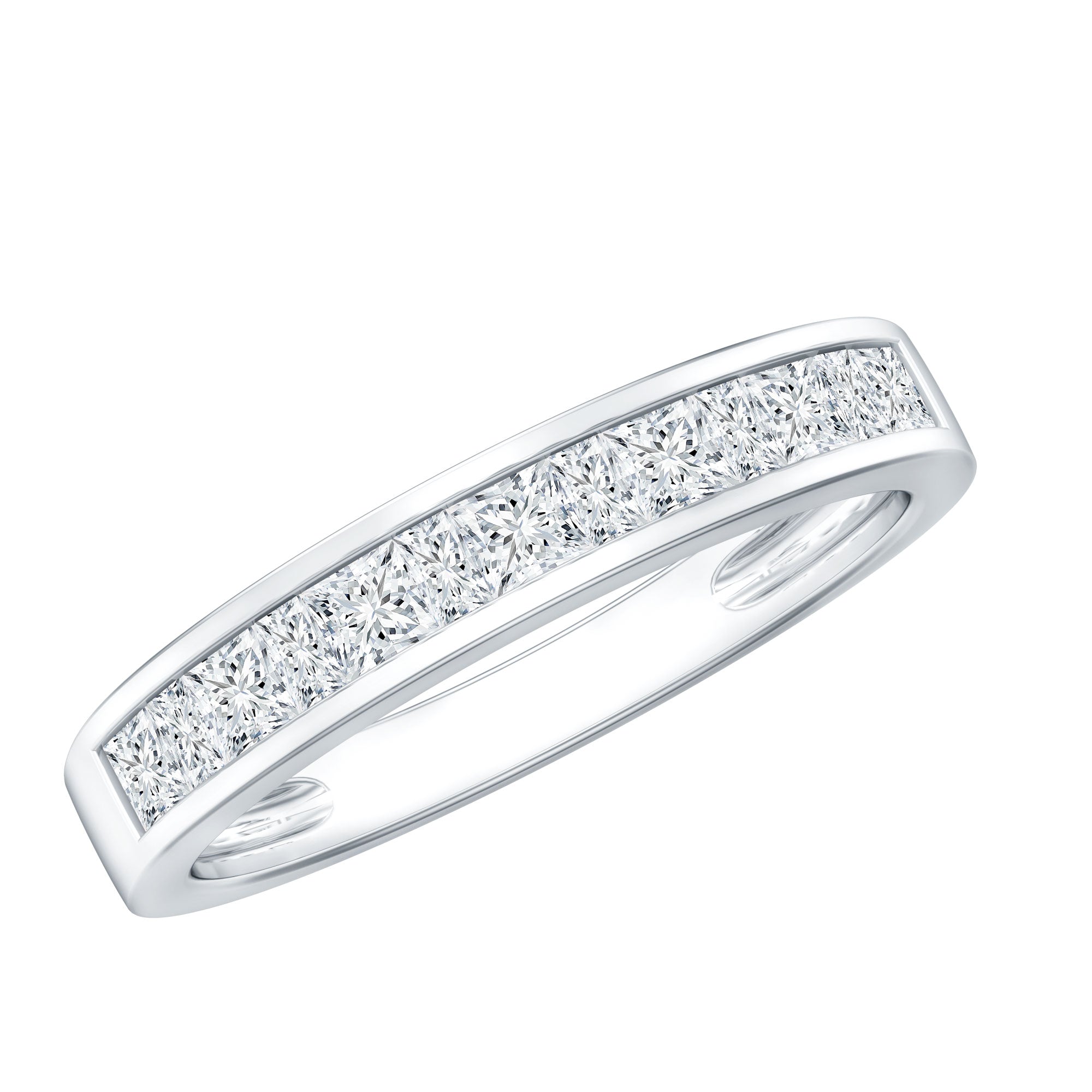 Channel Set Diamond Half Eternity Band Ring Natural - ( HI-SI ) - Rosec Jewels