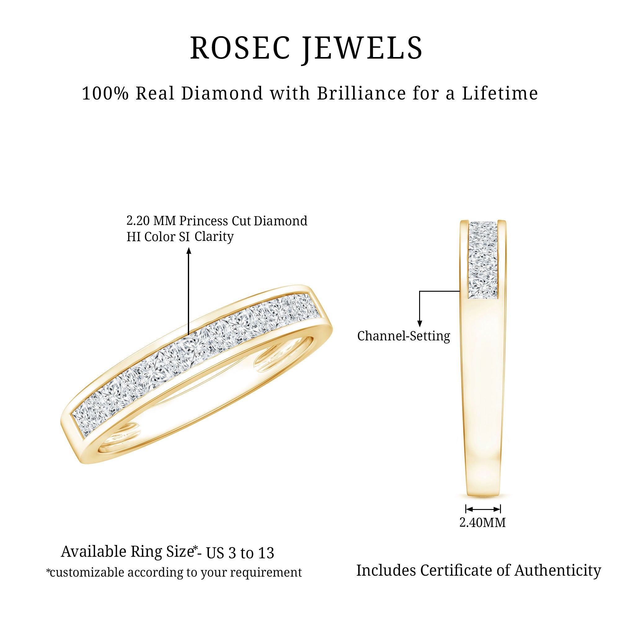 Channel Set Diamond Half Eternity Band Ring Natural - ( HI-SI ) - Rosec Jewels