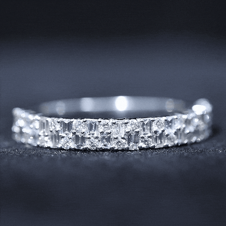 Baguette and Round Certified Moissanite Half Eternity Band Ring D-VS1 - Rosec Jewels