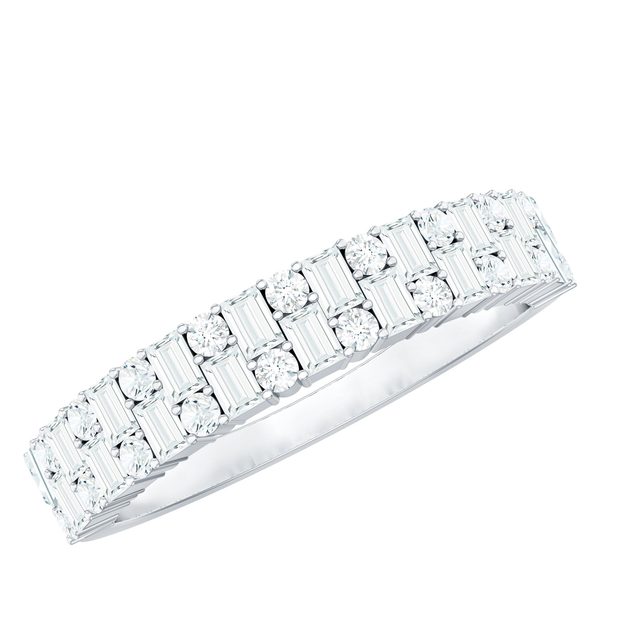 Baguette and Round Certified Moissanite Half Eternity Band Ring