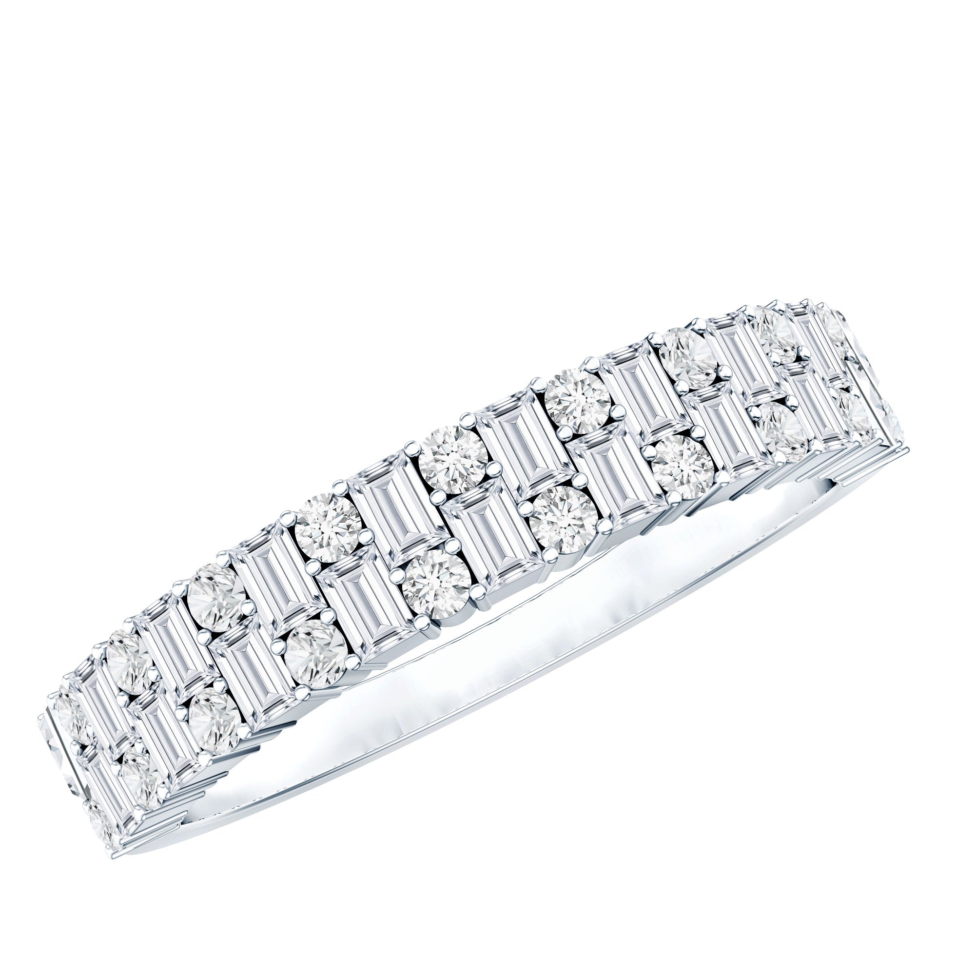 Baguette and Round Certified Moissanite Half Eternity Band Ring D-VS1 - Rosec Jewels