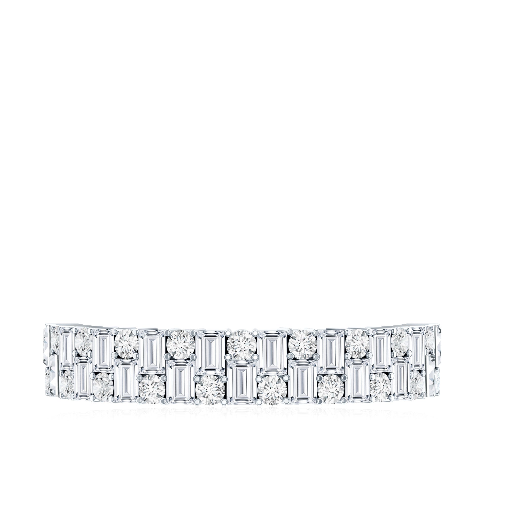 Baguette and Round Certified Moissanite Half Eternity Band Ring D-VS1 - Rosec Jewels