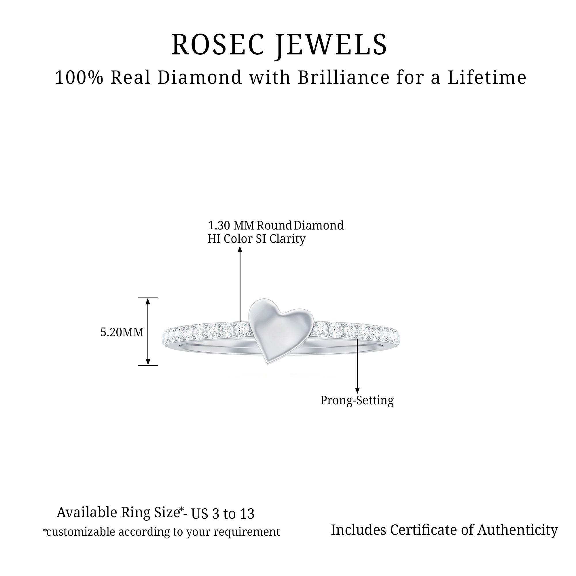 Rosec Jewels-Diamond Heart Shape Promise Ring for Her