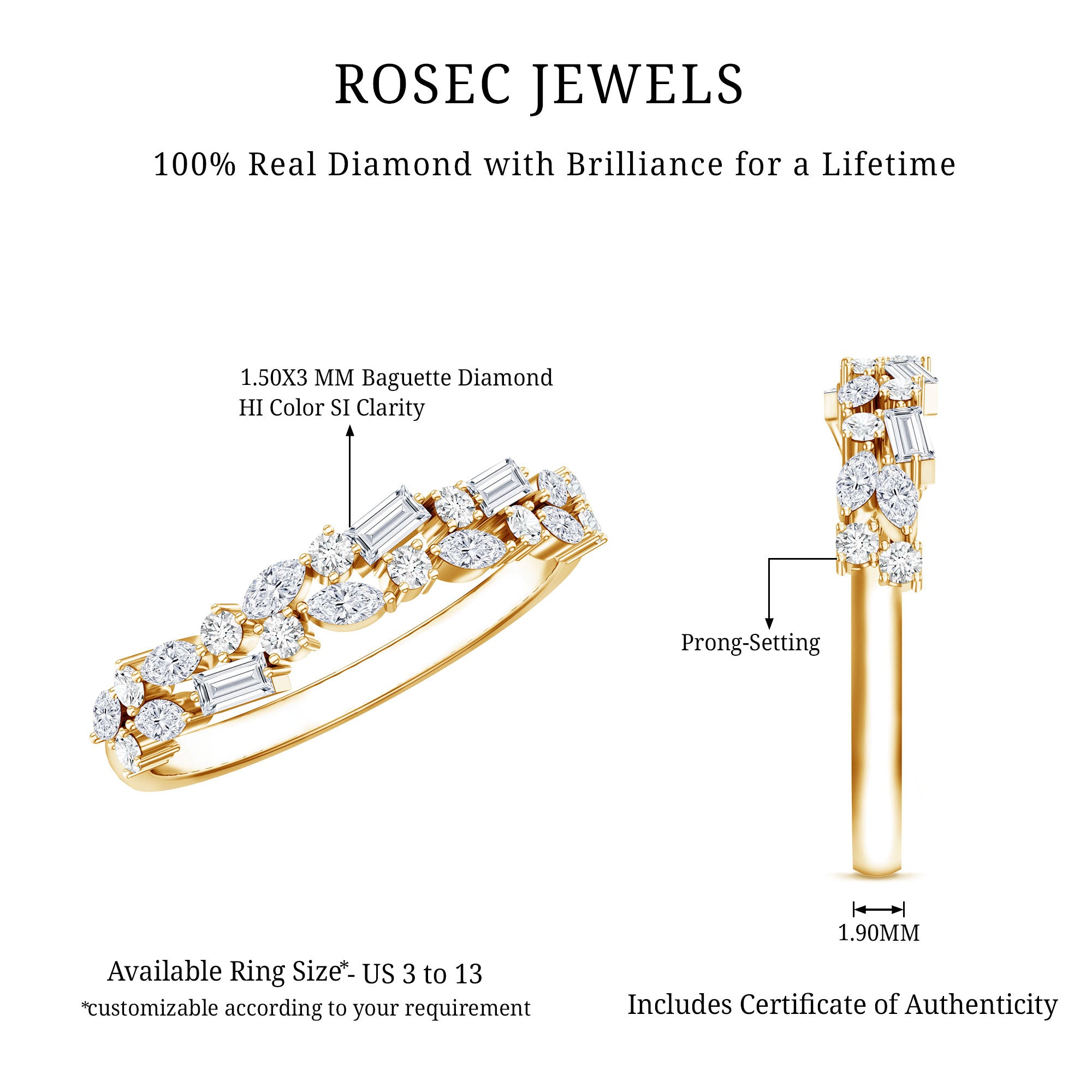 Real Diamond Half Eternity Band Ring Natural - ( HI-SI ) - Rosec Jewels
