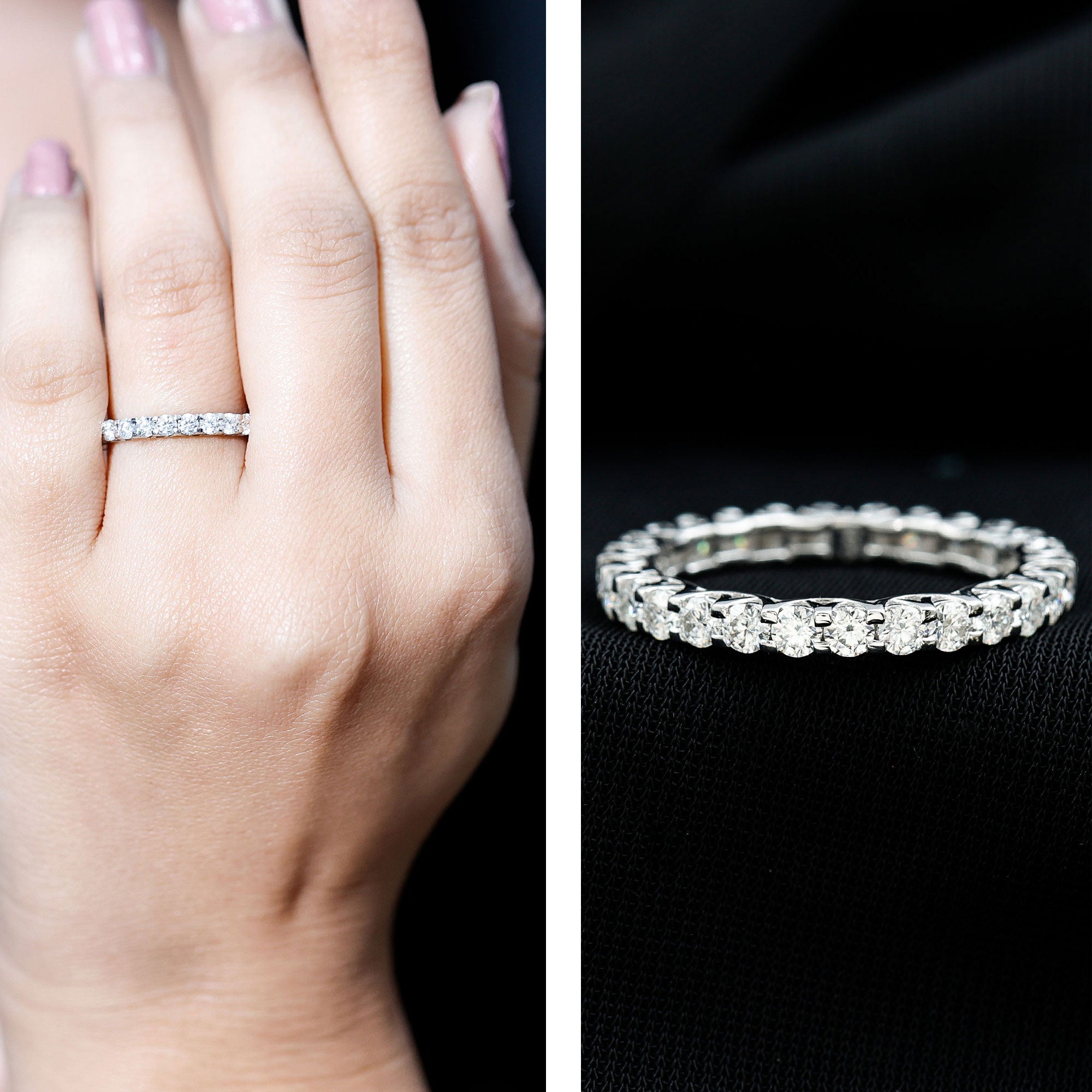 Certified Trellis Set Cubic Zirconia Eternity Wedding Band Ring AAAA - Rosec Jewels