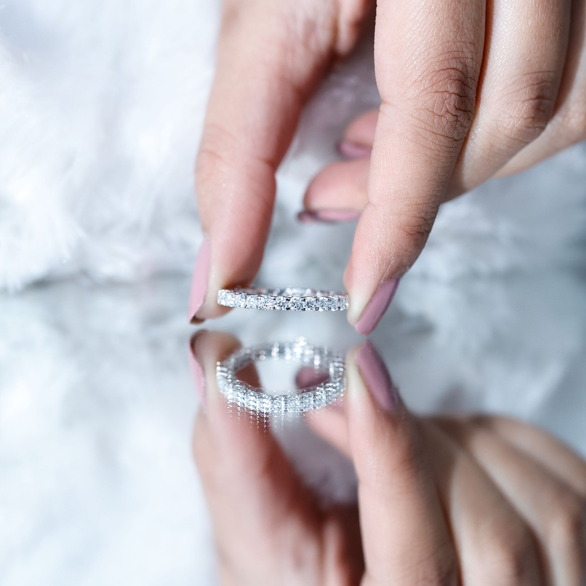 Certified Trellis Set Cubic Zirconia Eternity Wedding Band Ring AAAA - Rosec Jewels