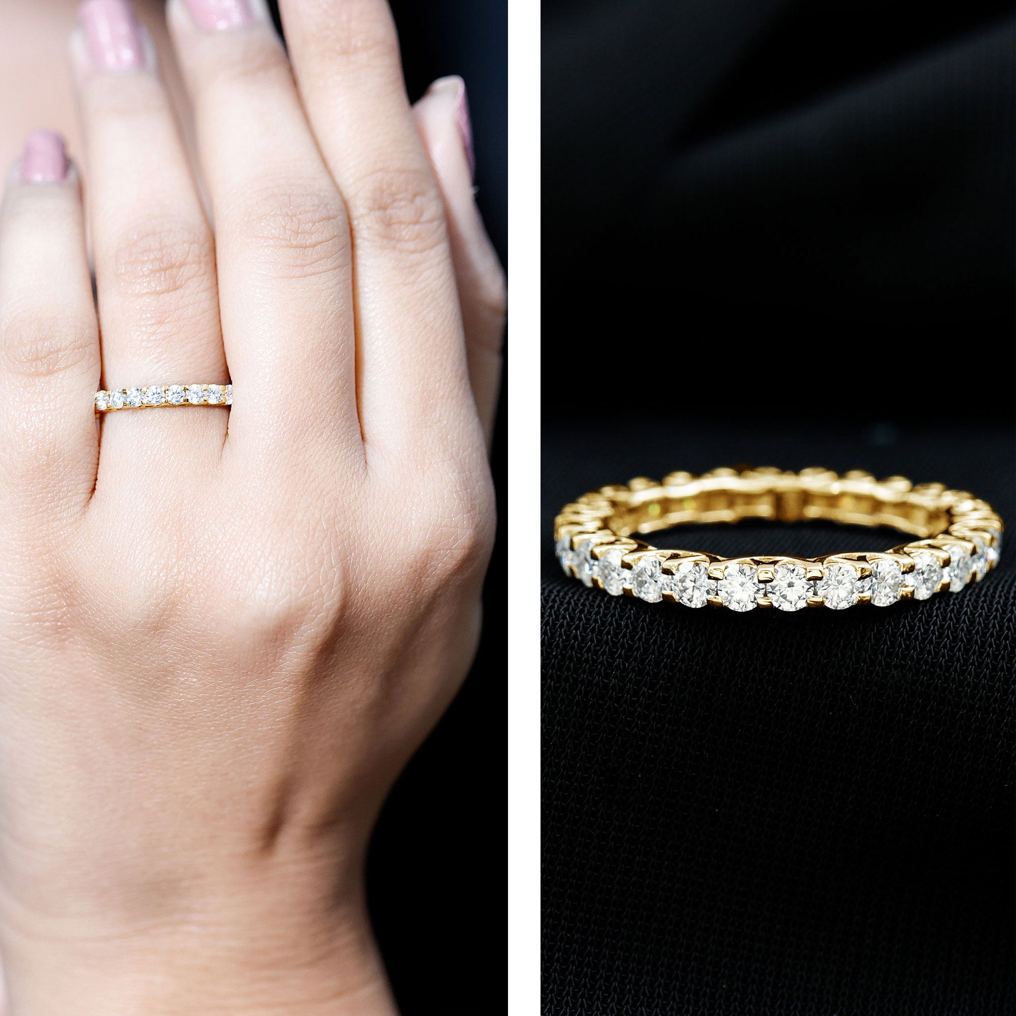 Certified Trellis Set Cubic Zirconia Eternity Wedding Band Ring AAAA - Rosec Jewels