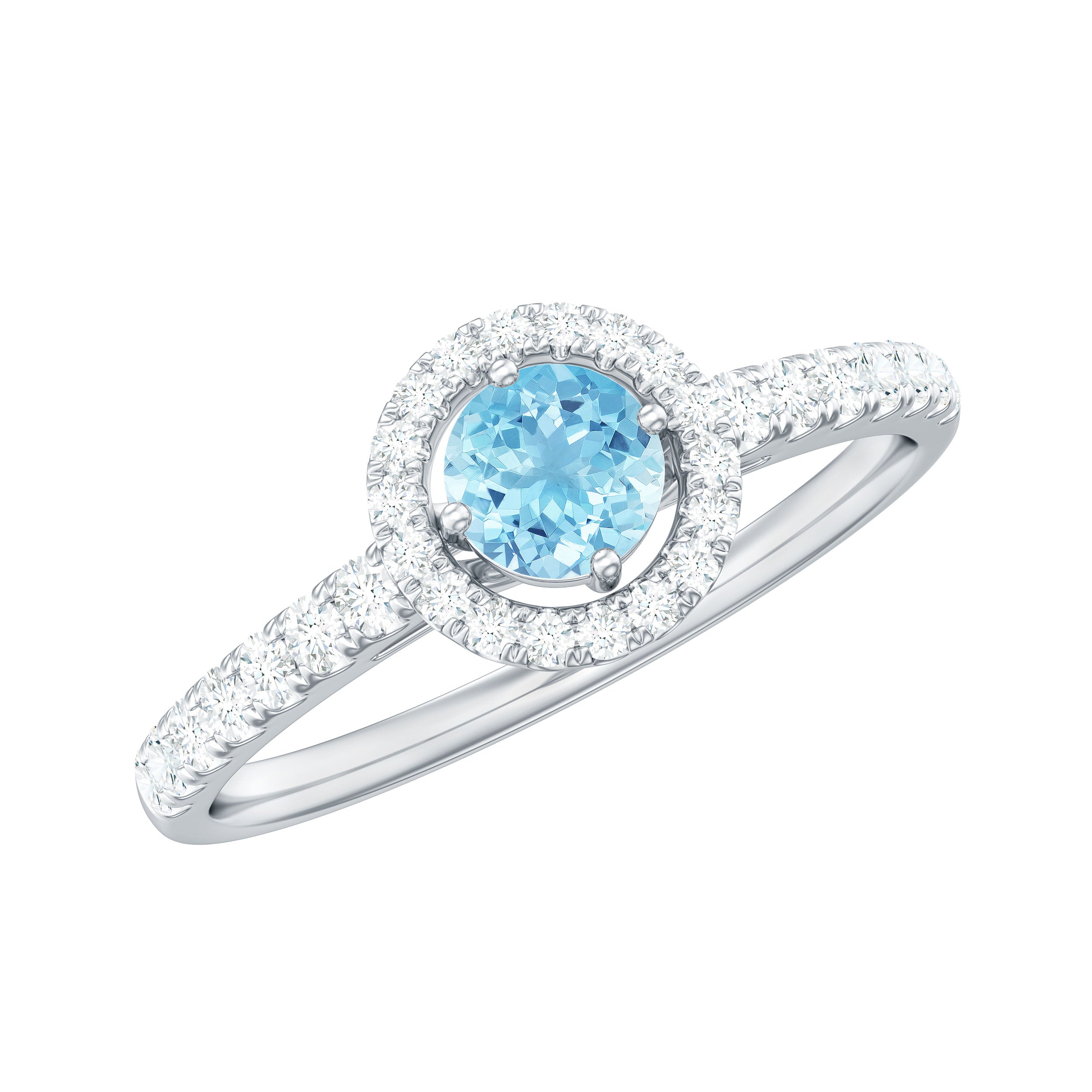 Certified Natural Aquamarine Engagement Ring with Diamond Halo