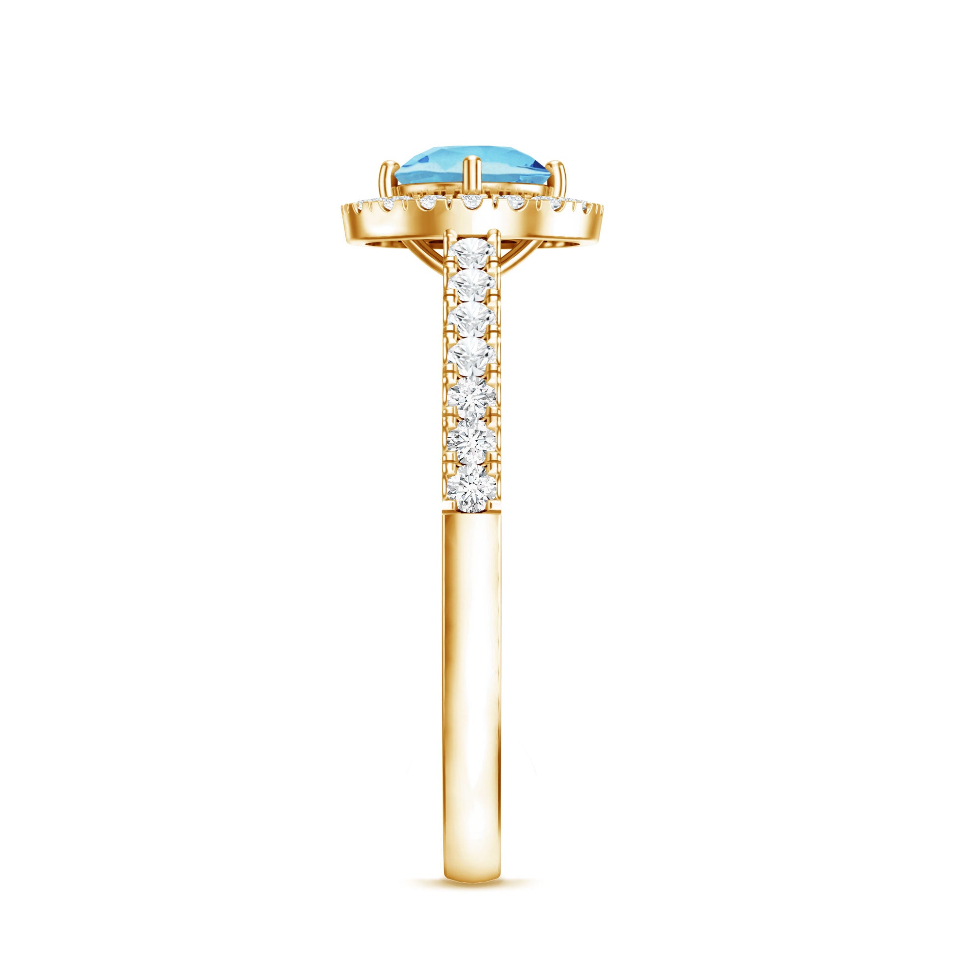 Certified Natural Aquamarine Engagement Ring with Diamond Halo AAA - Rosec Jewels