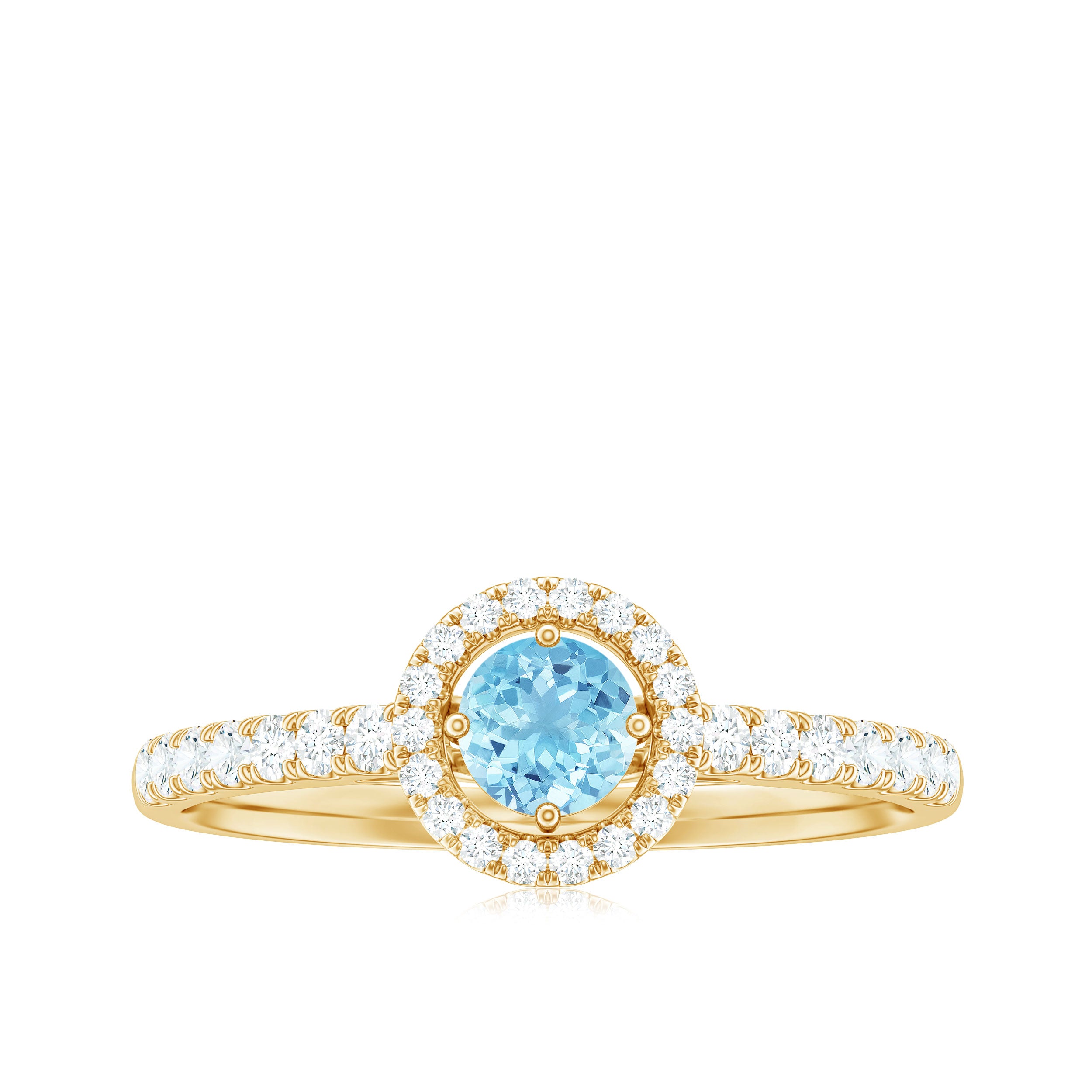 Certified Natural Aquamarine Engagement Ring with Diamond Halo AAA - Rosec Jewels