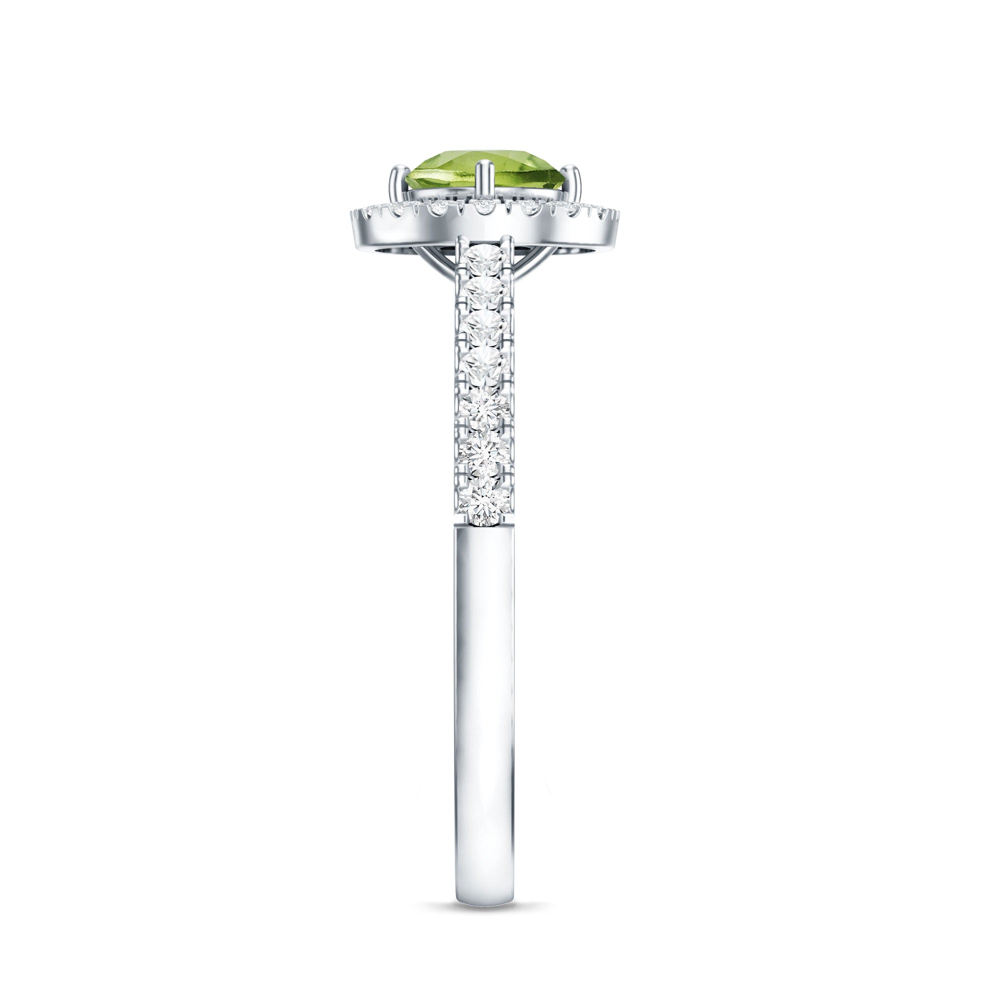 Genuine Half Carat Peridot Engagement Ring with Diamond Halo AAA - Rosec Jewels