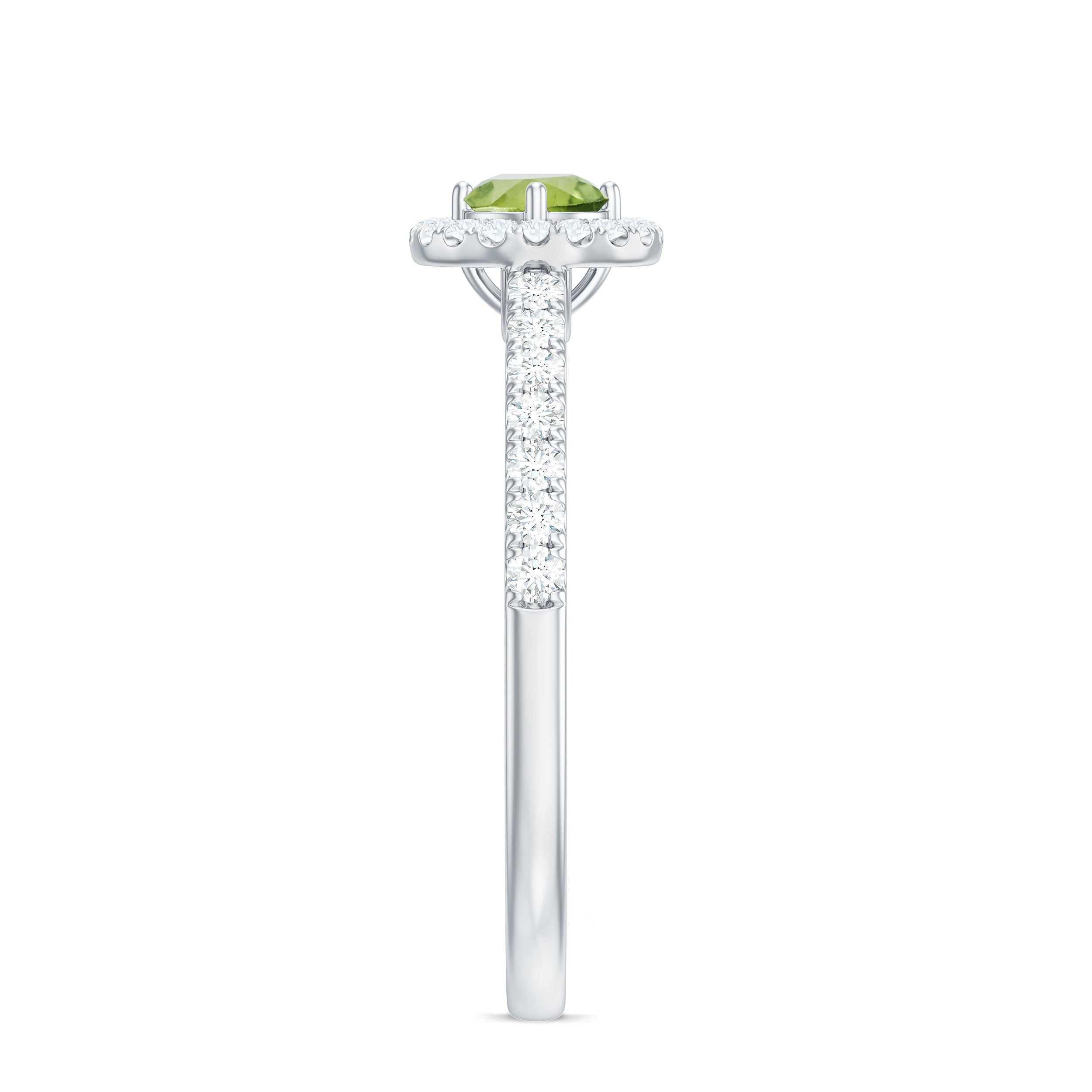 Genuine Half Carat Peridot Engagement Ring with Diamond Halo AAA - Rosec Jewels